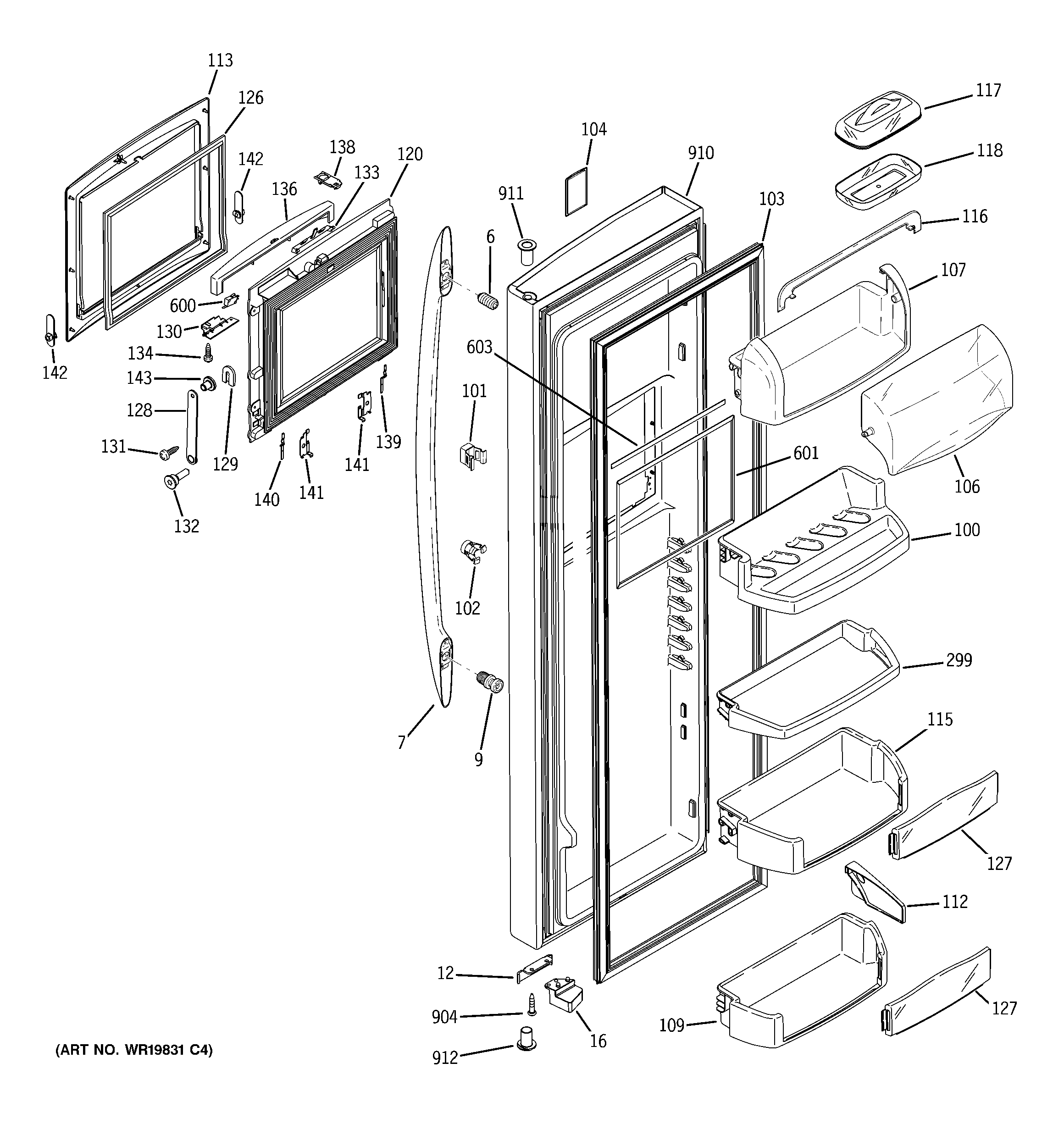 GE PSE29NHWACSS fresh food door diagram