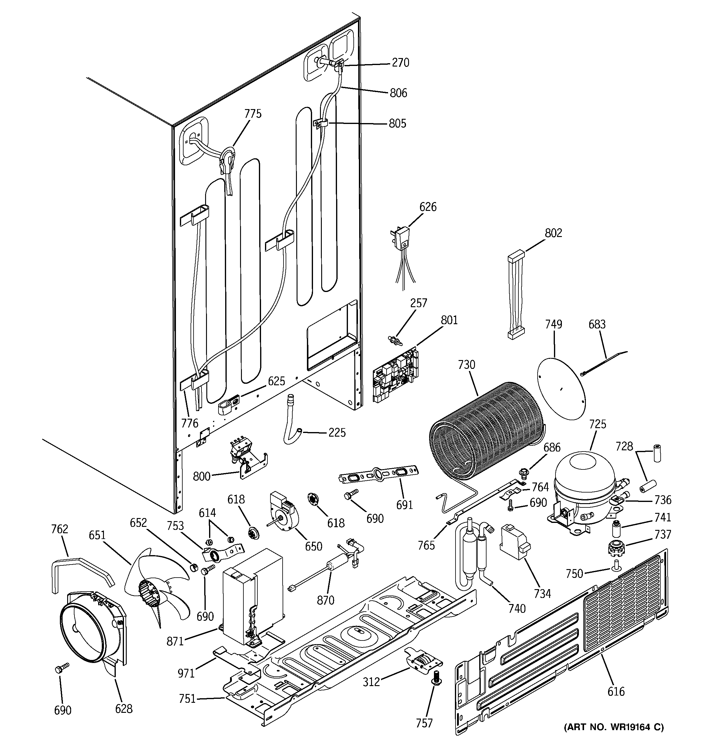 GE PSH23SGNABS sealed system & mother board diagram