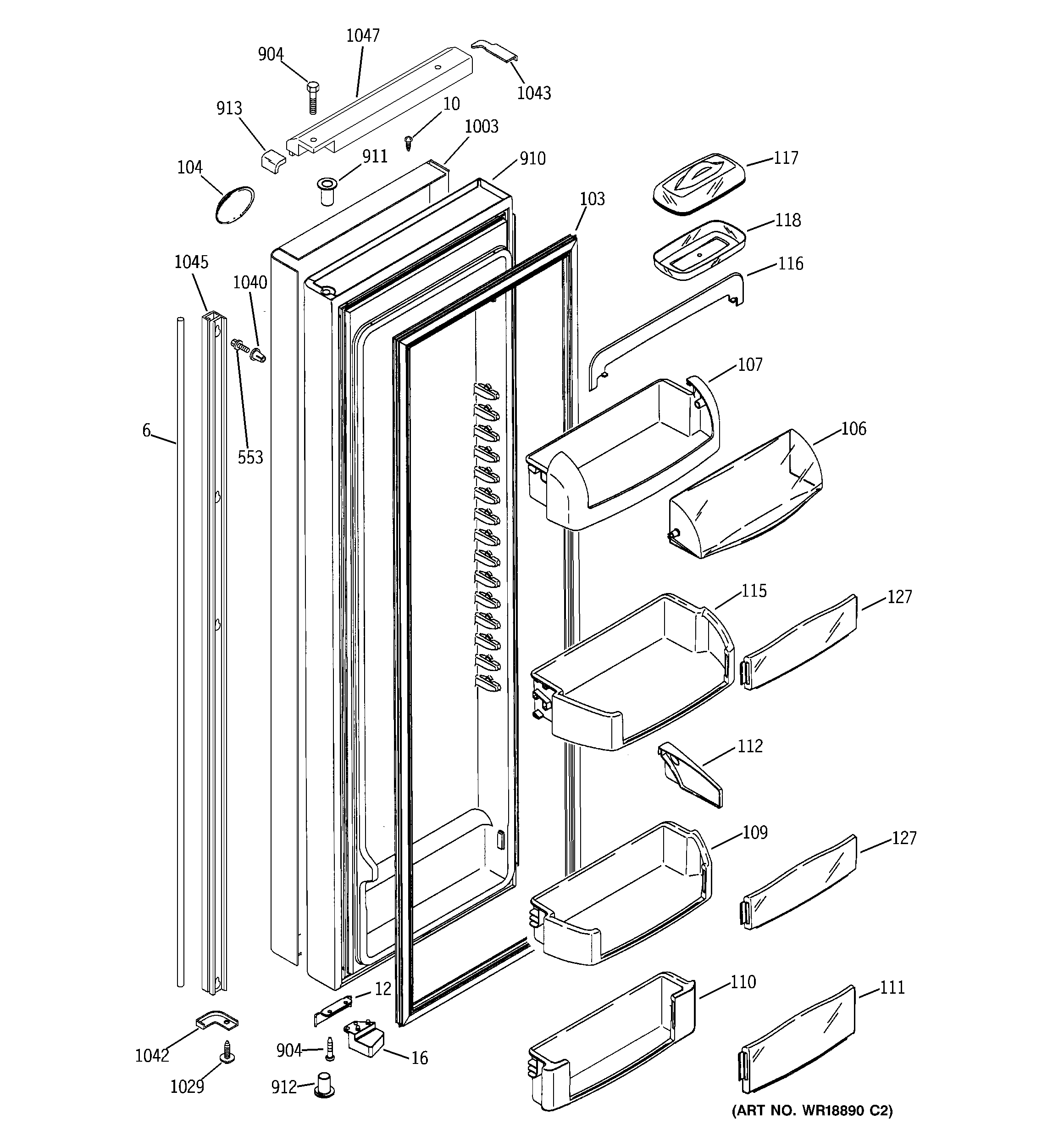 GE PSH23SGNABS fresh food door diagram