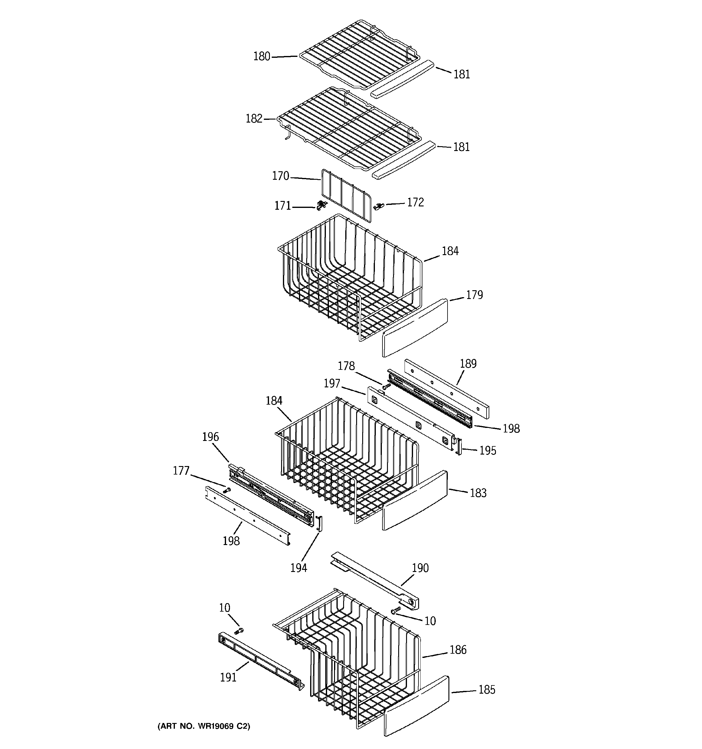 GE PSH23SGNABS freezer shelves diagram