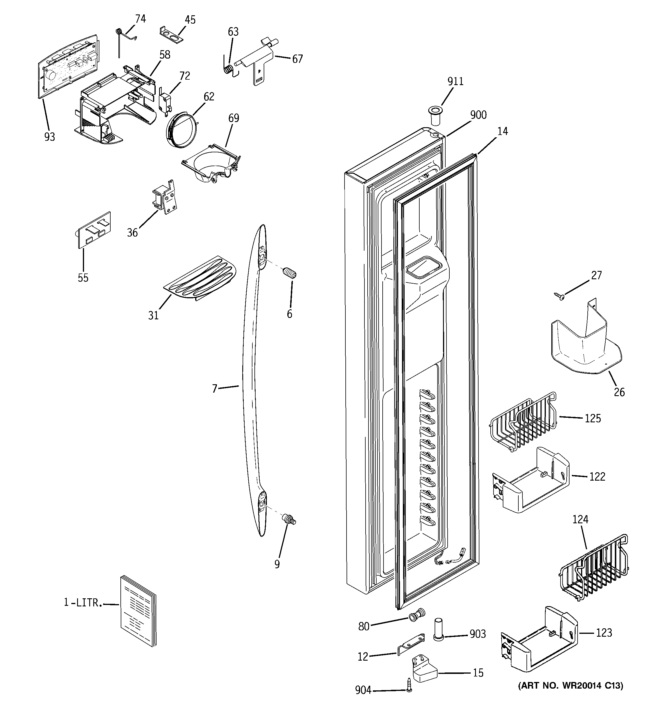 GE PSW26PSTBSS freezer door diagram