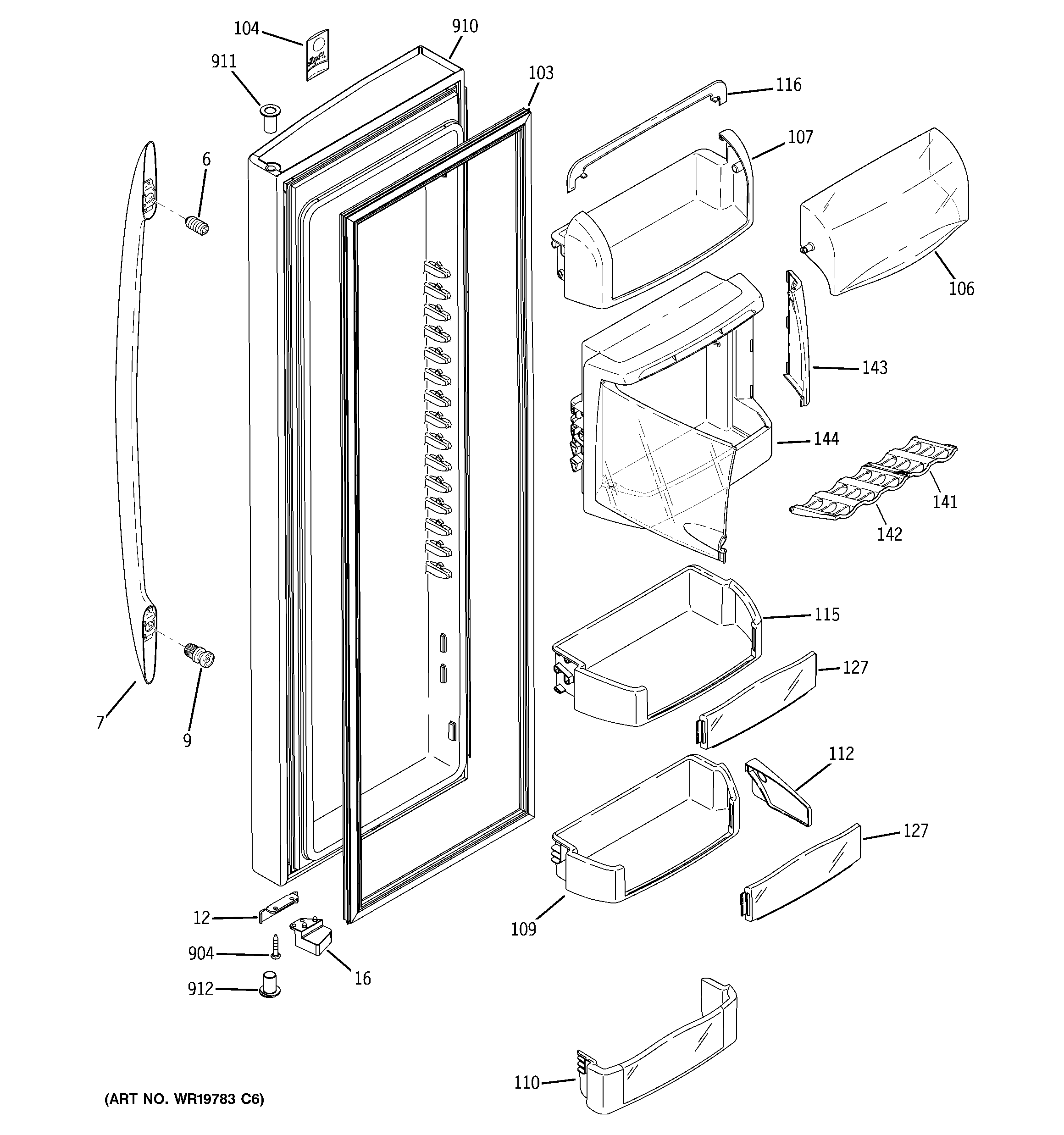 GE PSW26PSTBSS fresh food door diagram