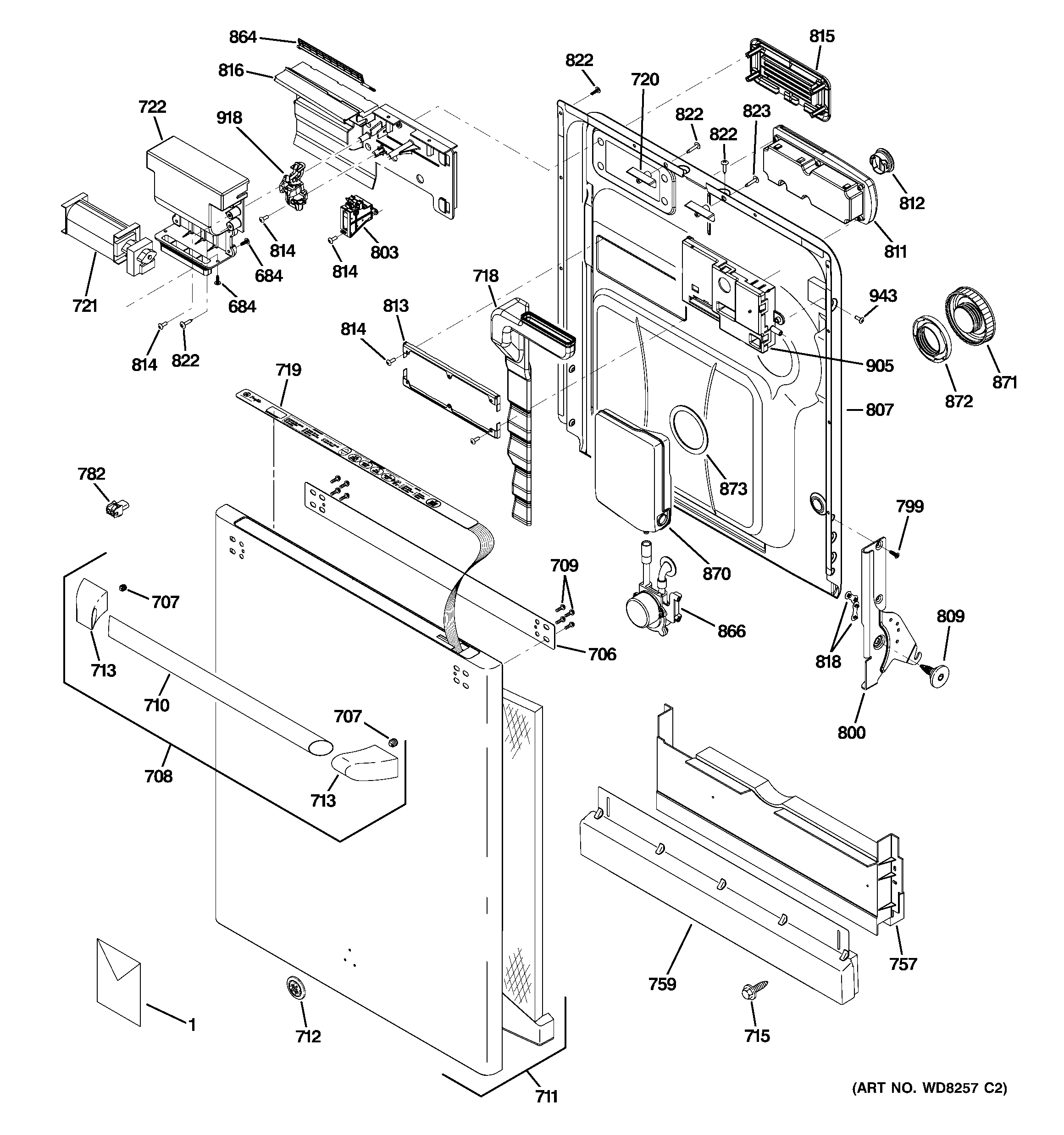 GE CDW9380N00SS escutcheon & door assembly diagram