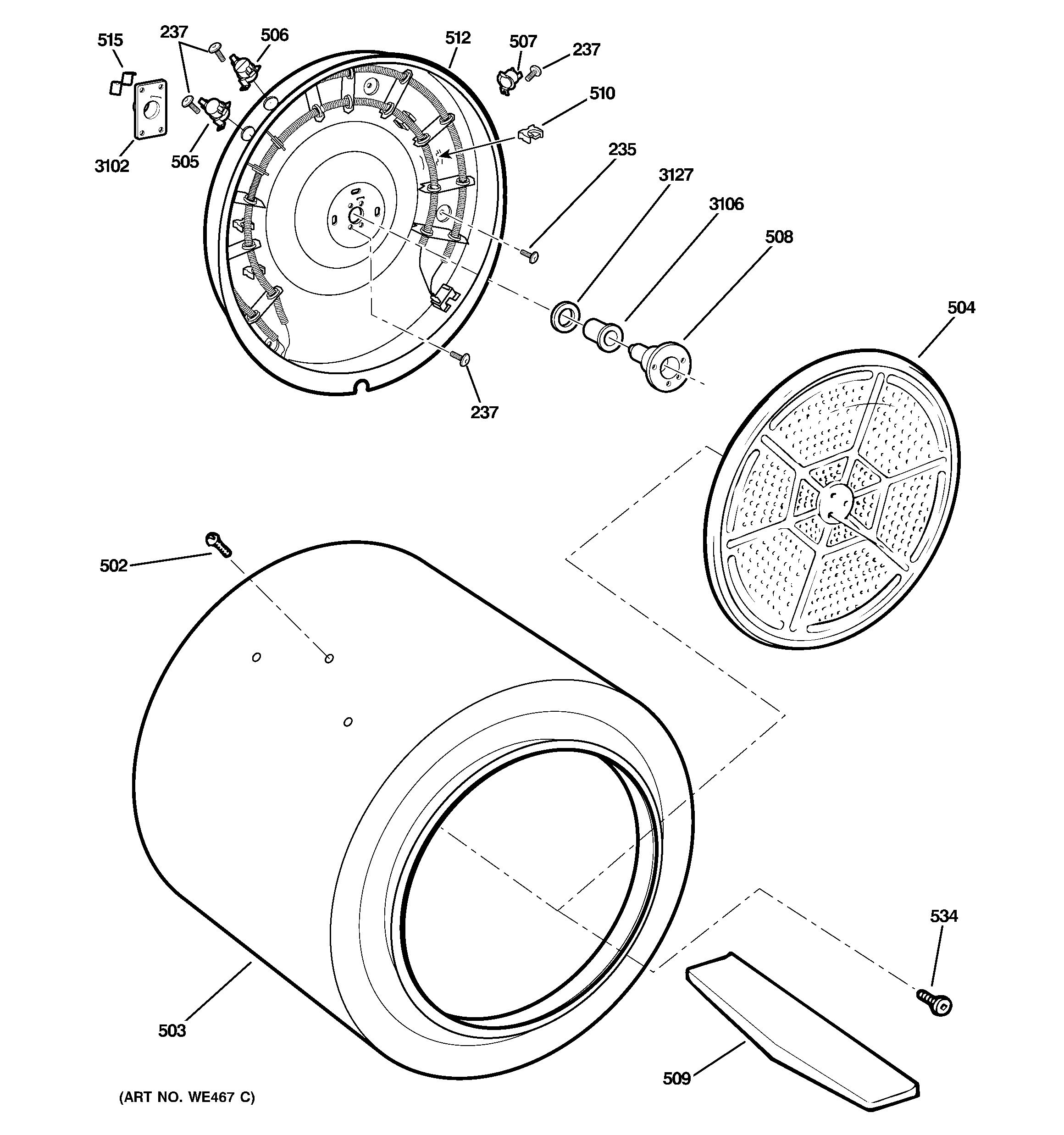 GE DBVH520EJ1WW drum diagram