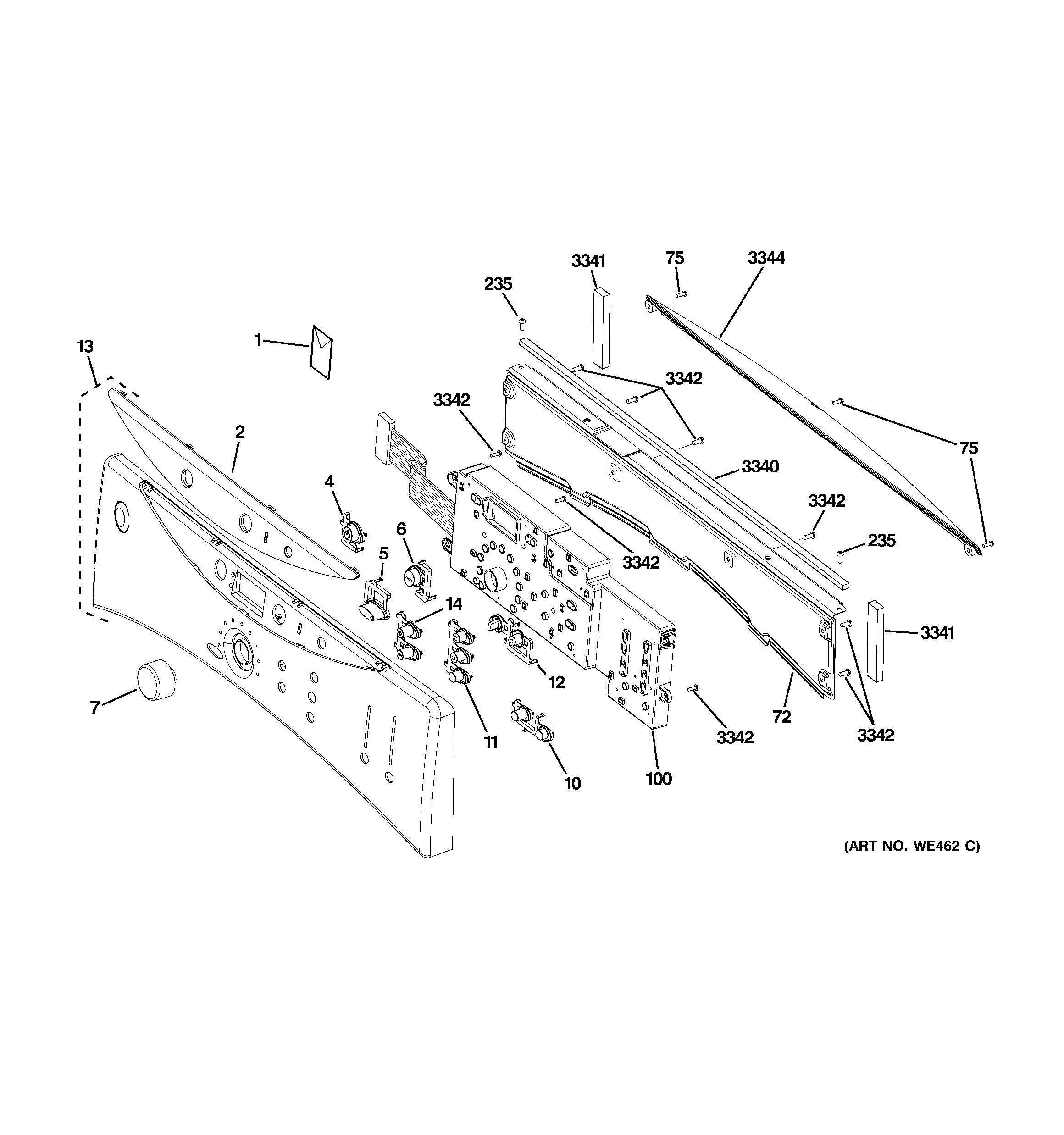 GE DCVH515GF4WW controls & backsplash diagram