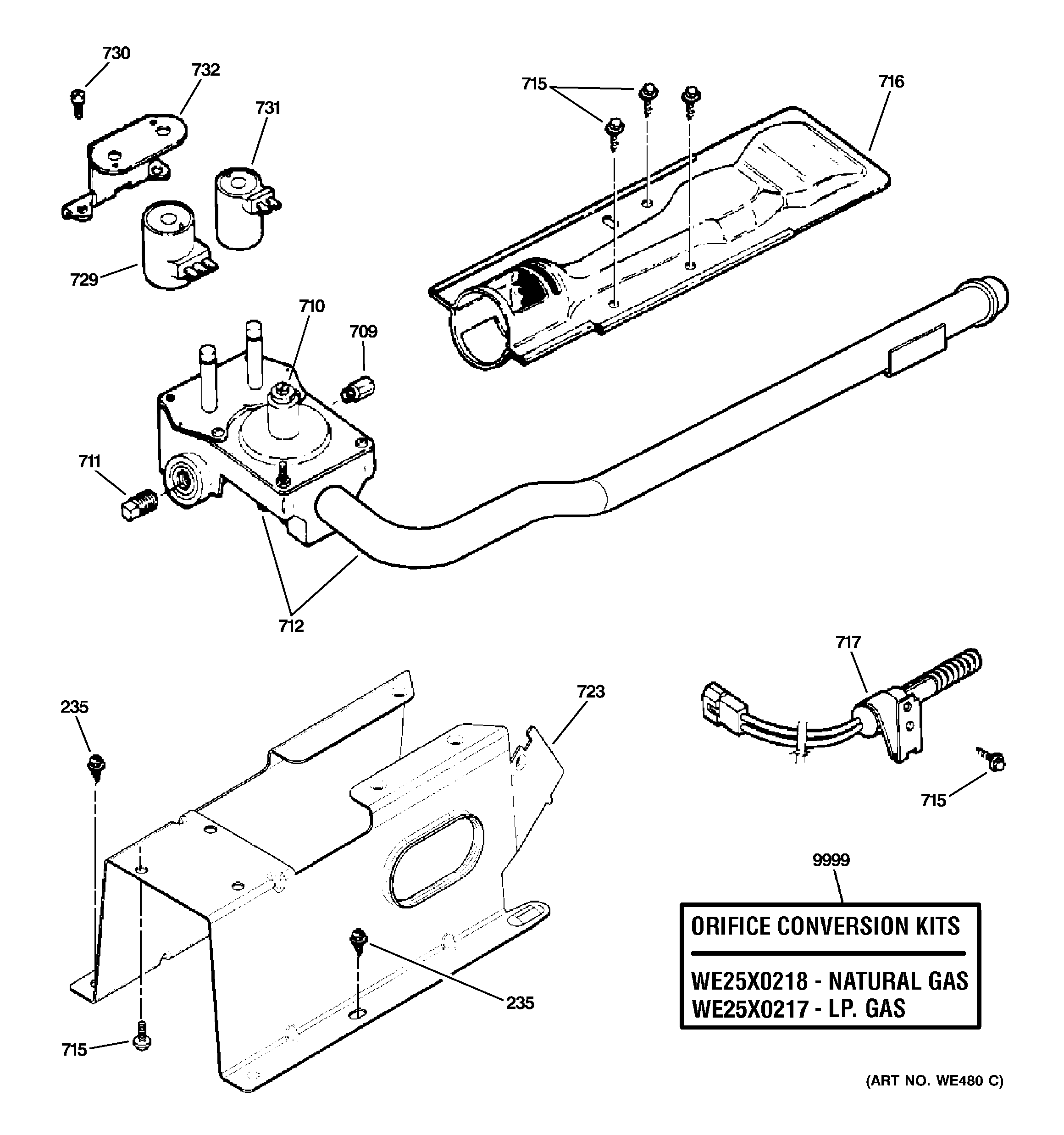 GE DCVH660GH2BB gas valve & burner asssembly diagram