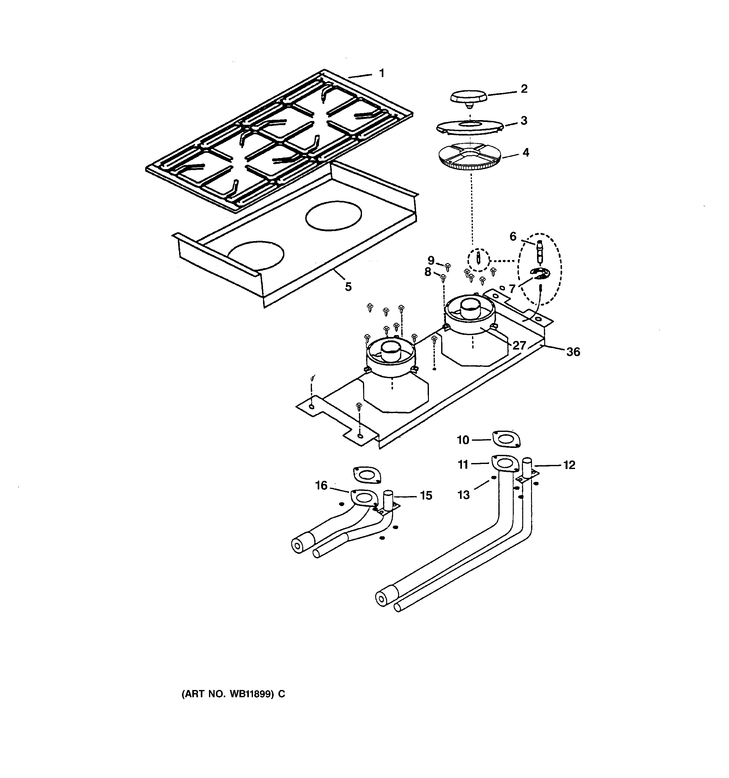 GE ZGU36L4RD2SS burner assembly diagram