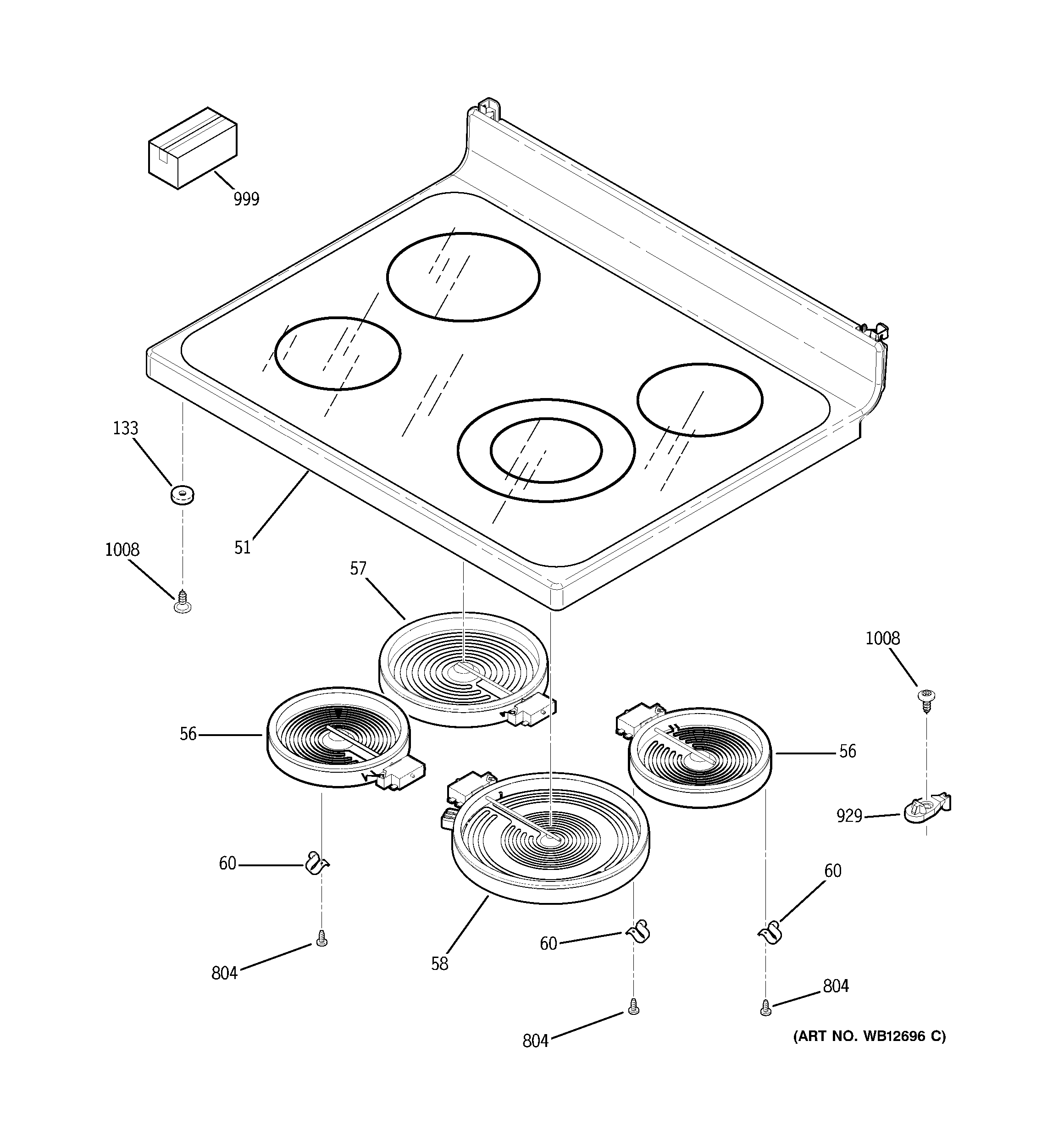 GE EER3000F01BB cooktop diagram