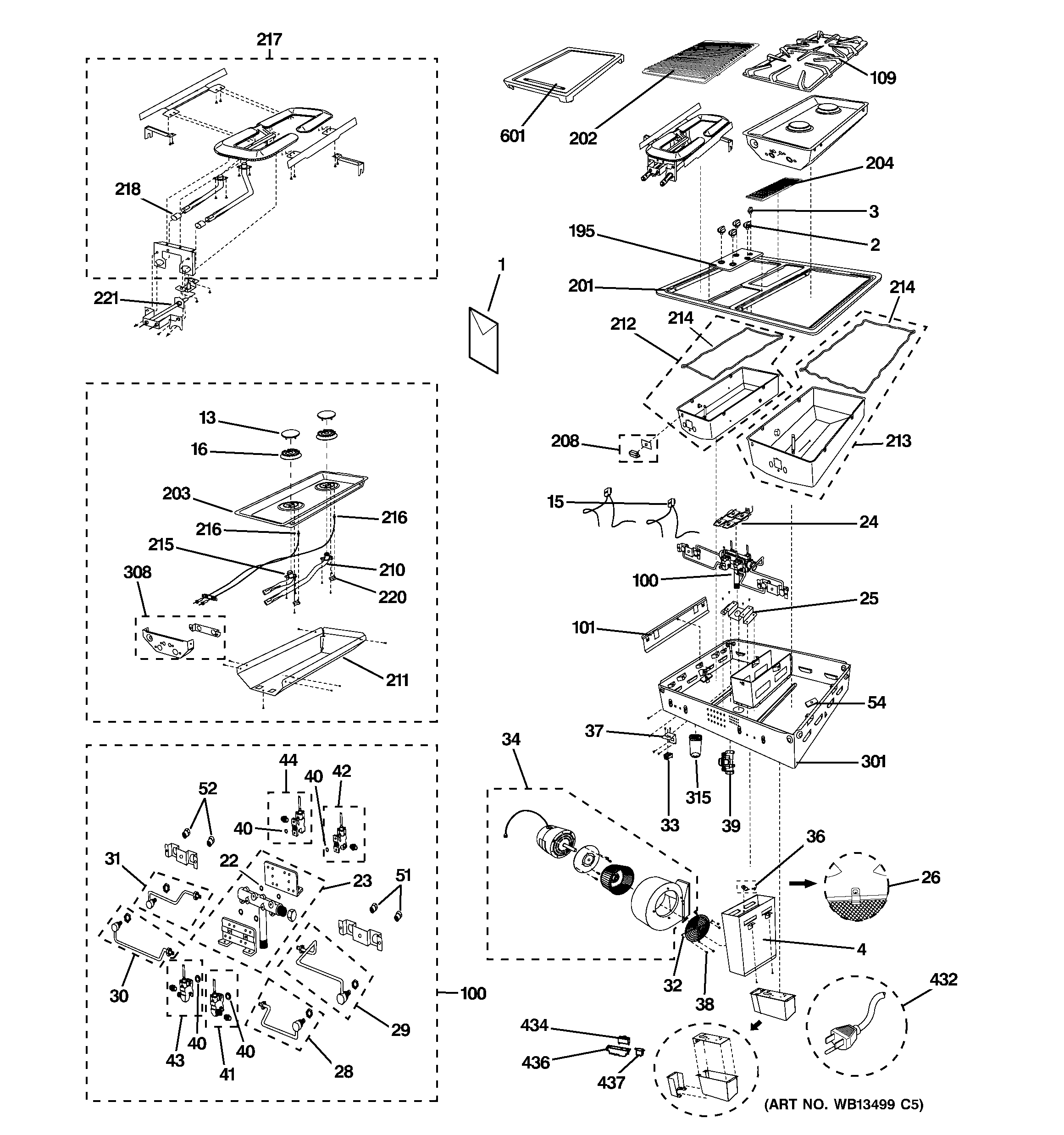 GE JGP990WEL1WW cooktop range diagram