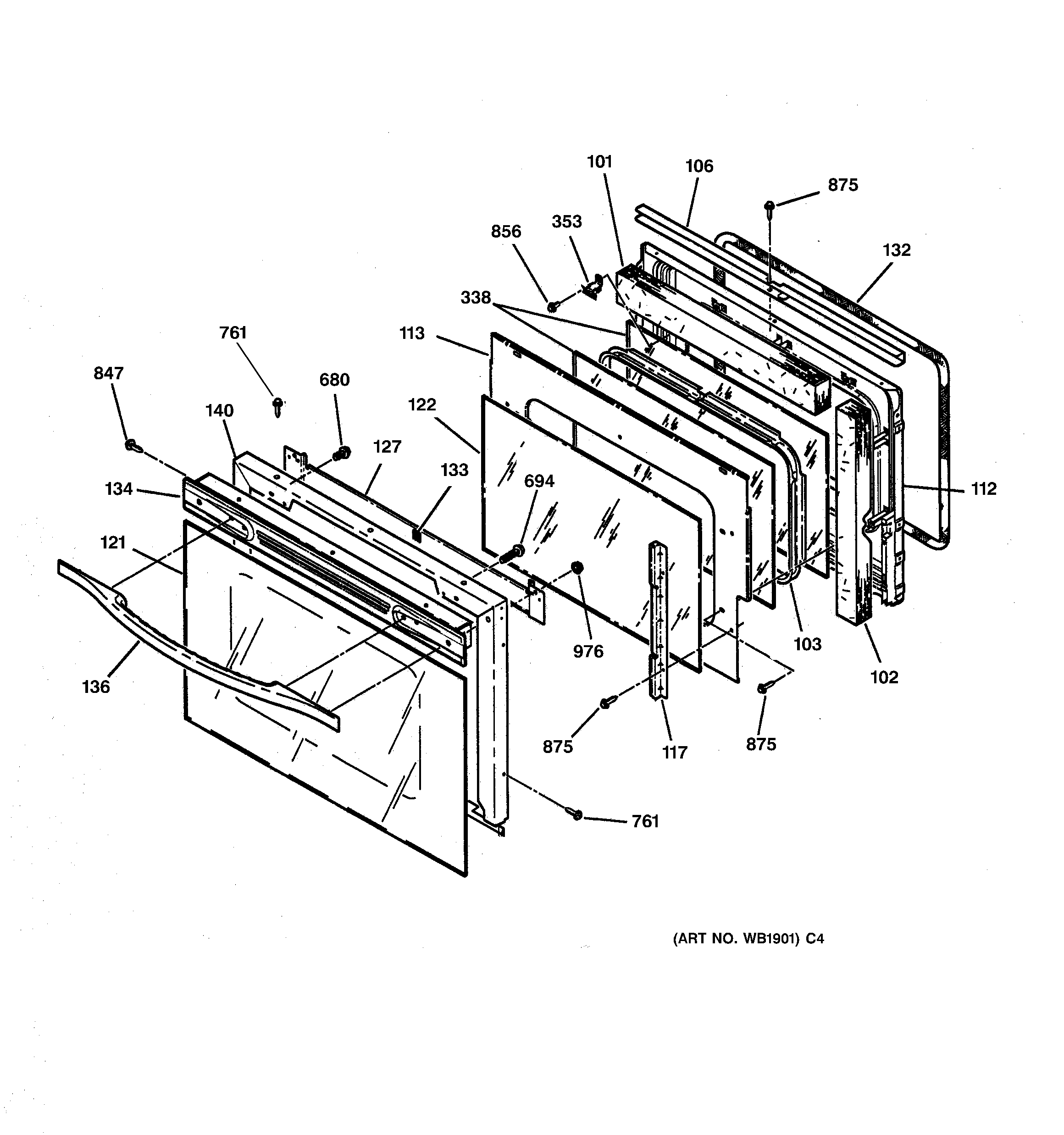GE JT910BA1BB door diagram