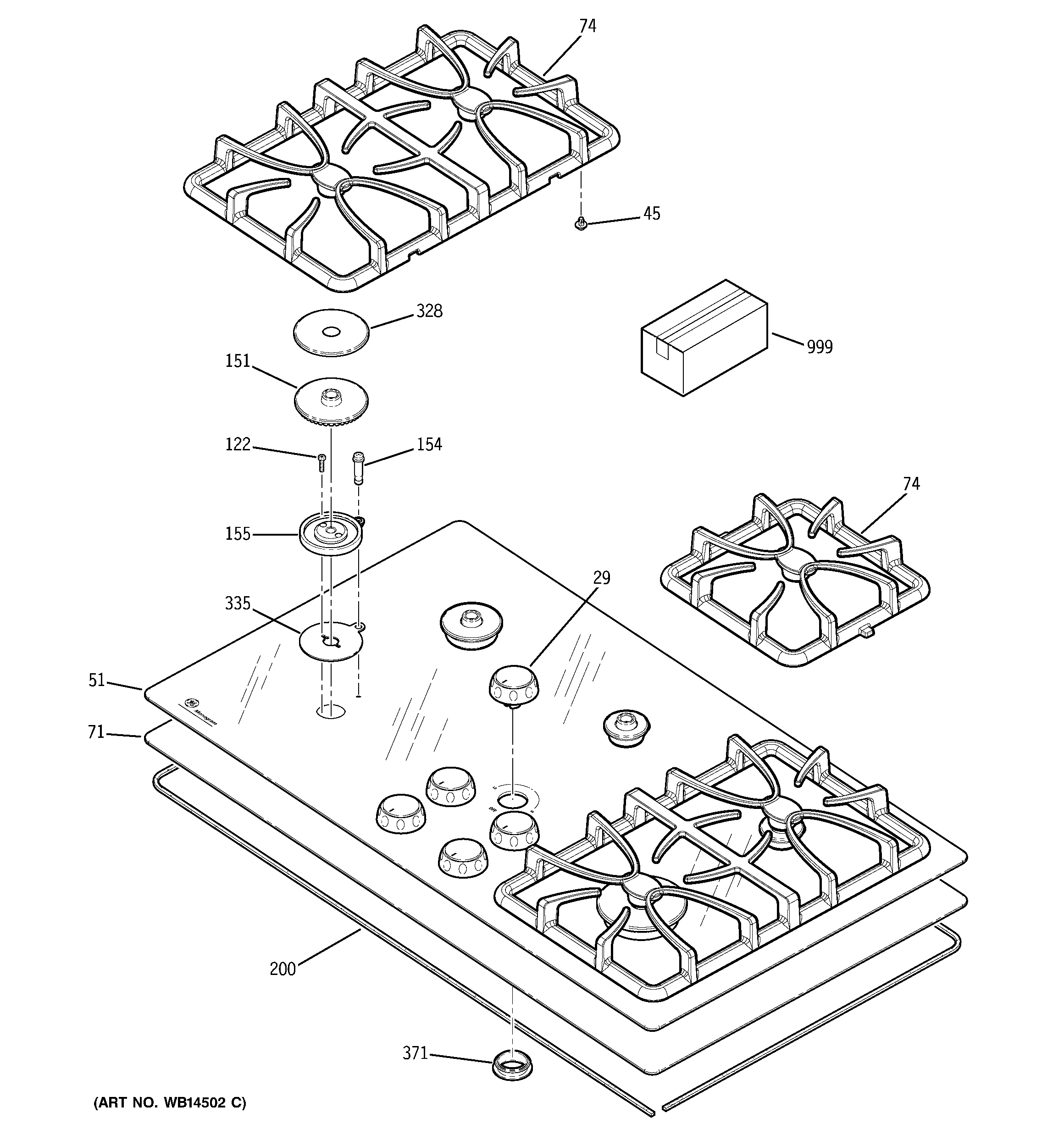 GE ZGU36GGBD1BB control panel & cooktop diagram