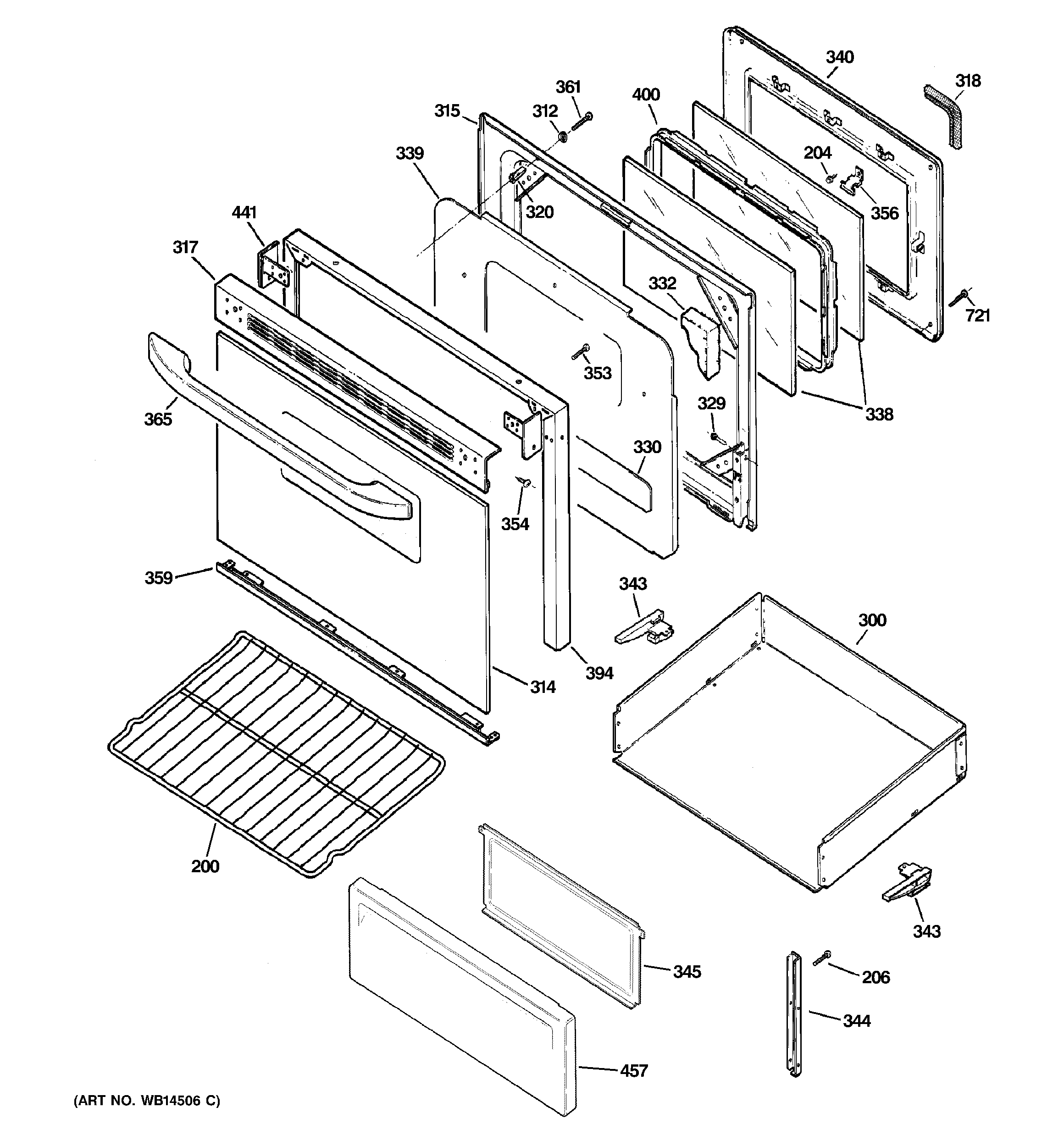 GE JB600WK4WW door & drawer parts diagram