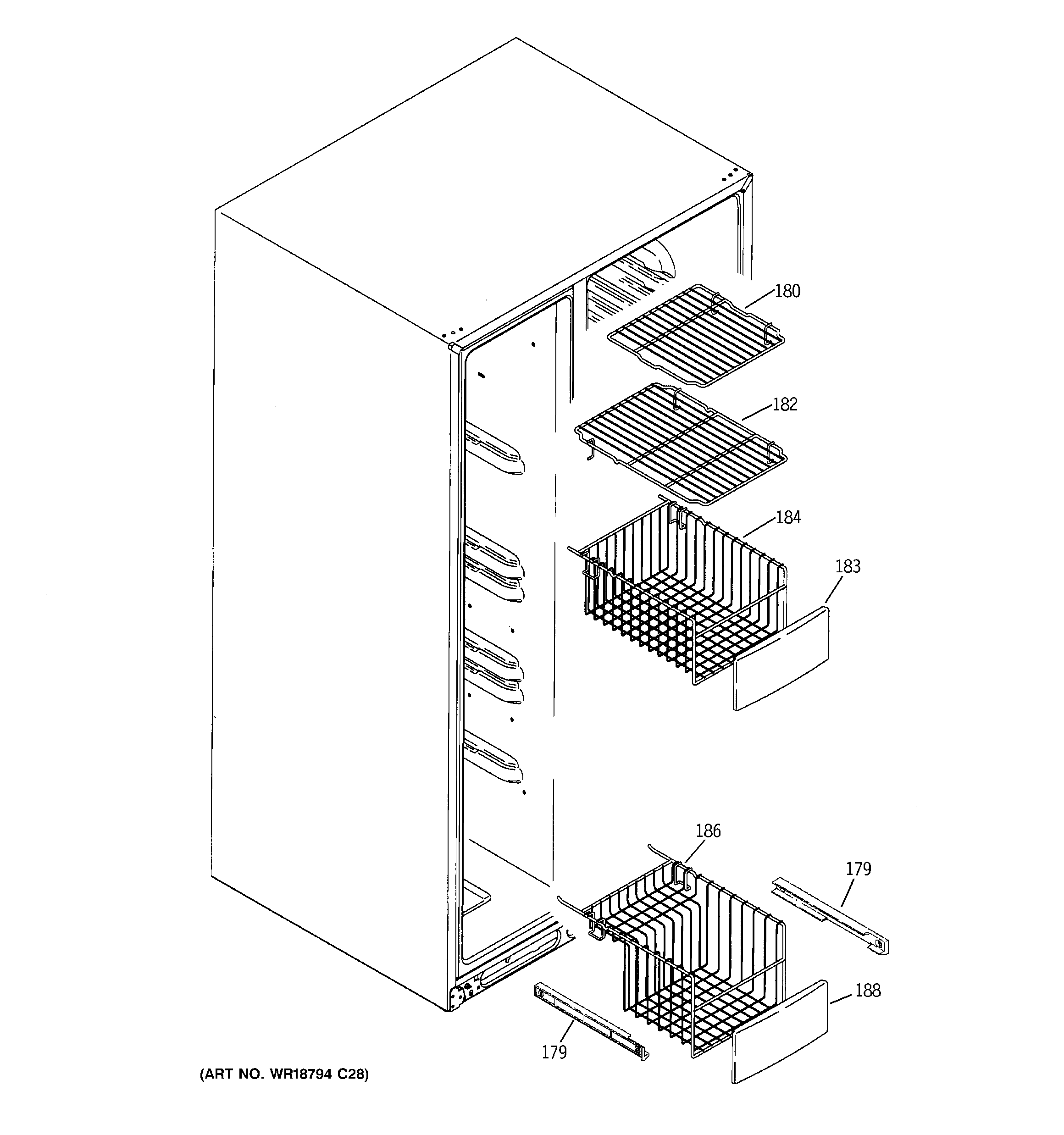 GE GCG21YESAFBB freezer shelves diagram