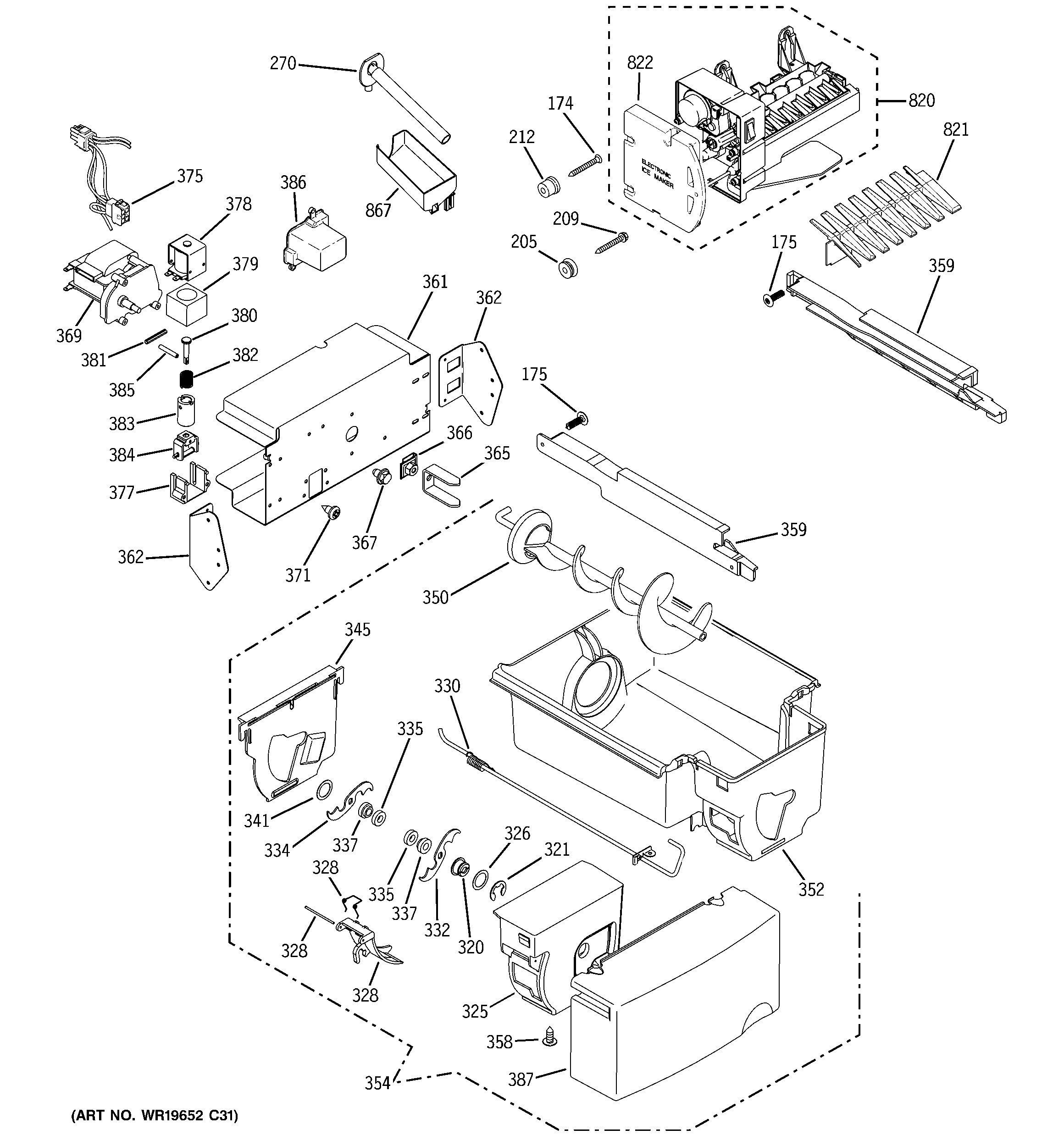 GE GCG21YESAFBB ice maker & dispenser diagram