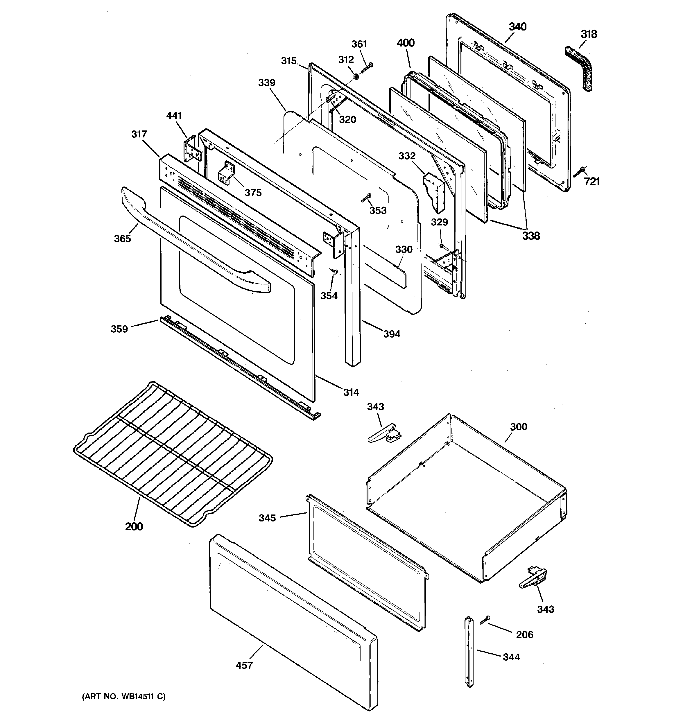 Hotpoint RB790WK4WW door & drawer parts diagram