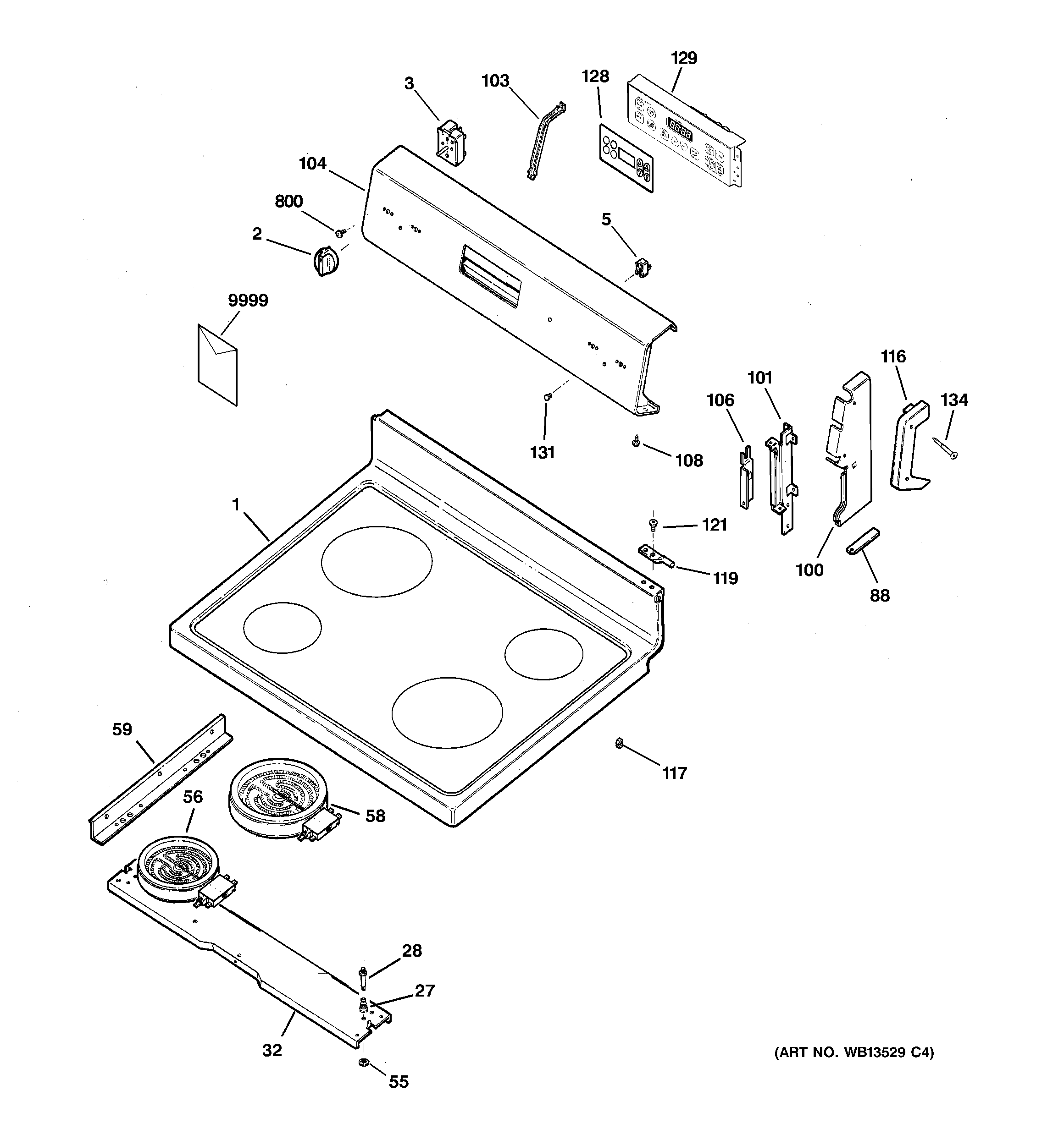 Hotpoint RB790SH5SA control panel & cooktop diagram
