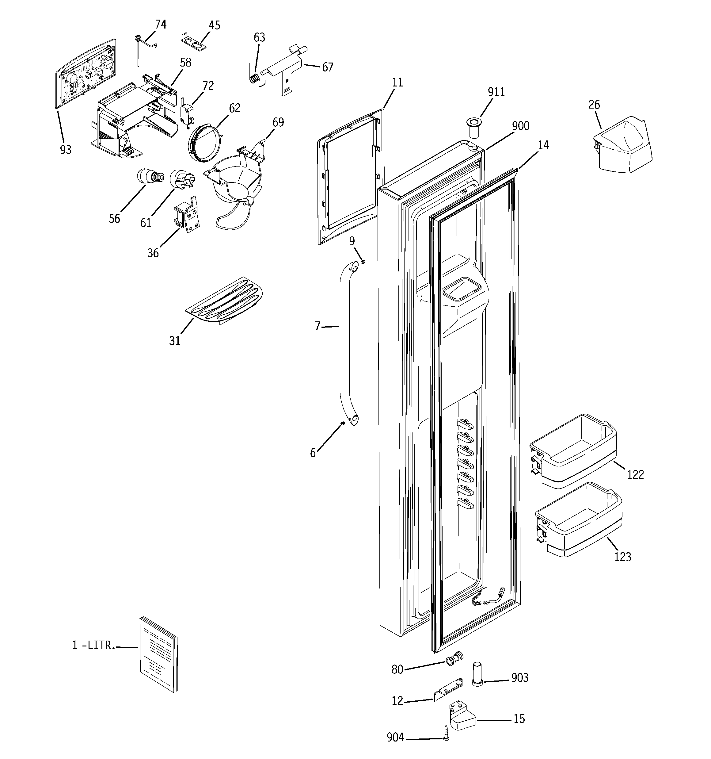 GE GSCF3PGXAFBB freezer door diagram