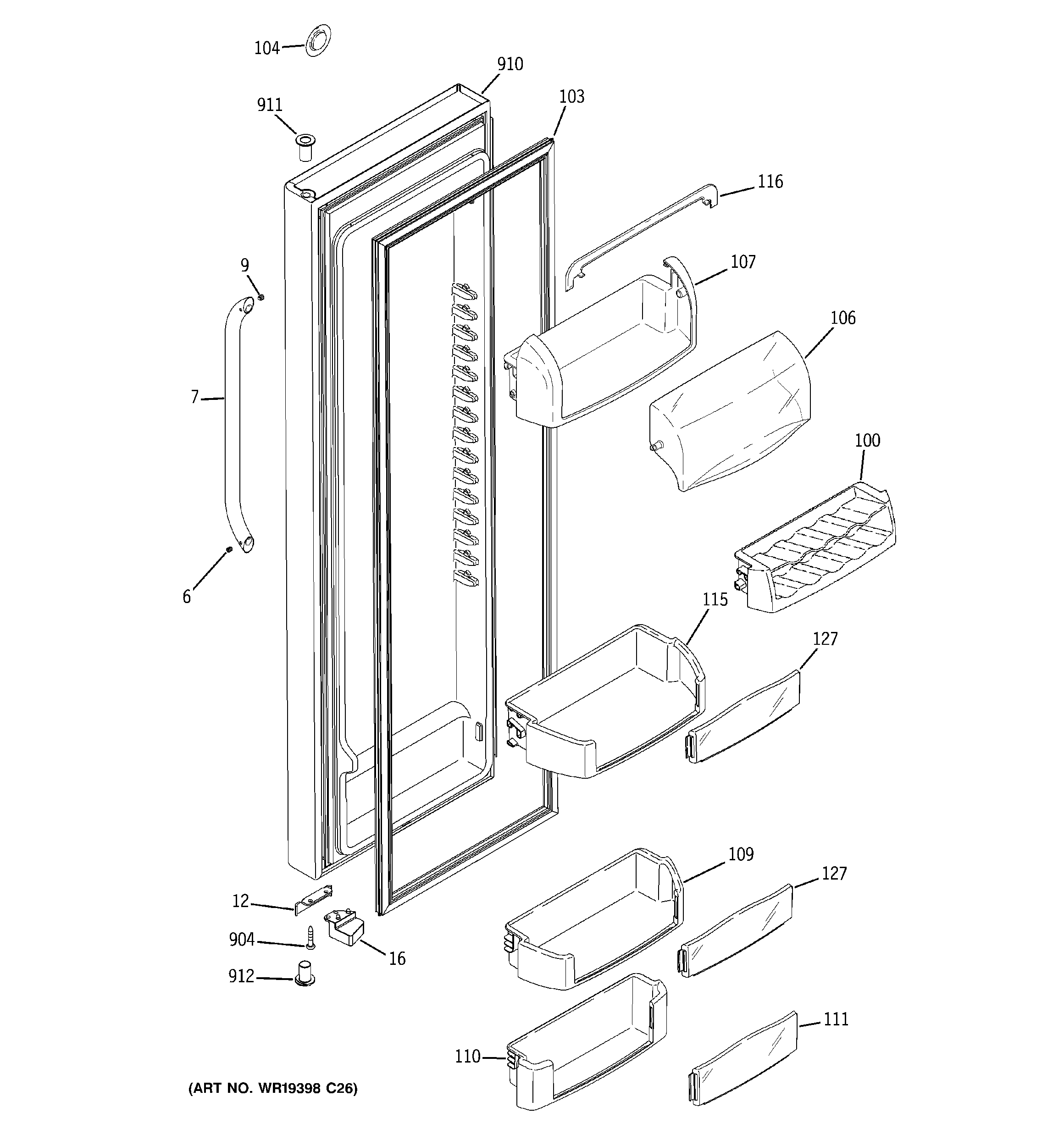 GE GSCF3PGXAFBB fresh food door diagram