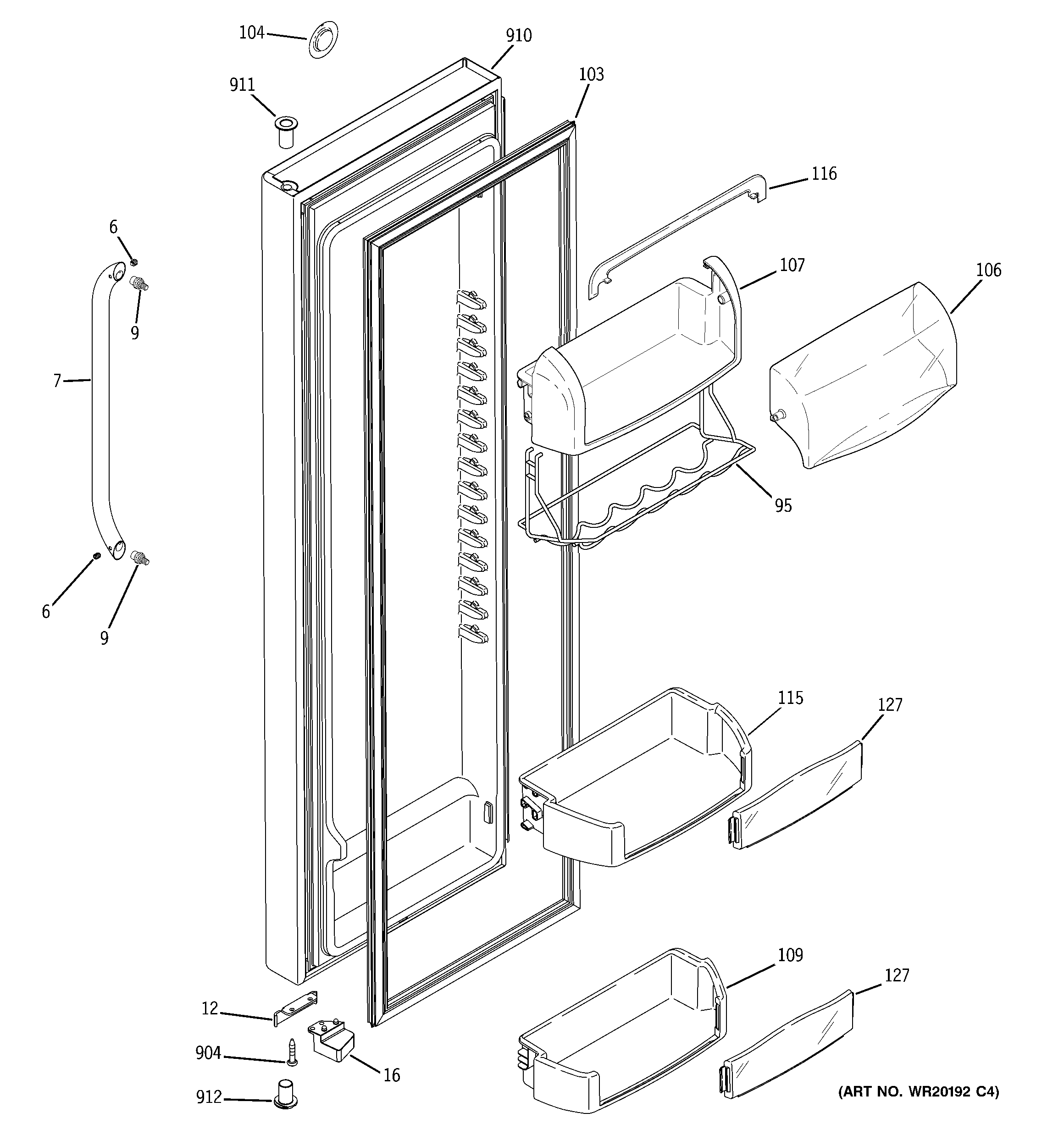 GE GSHF5PGXAEBB fresh food door diagram
