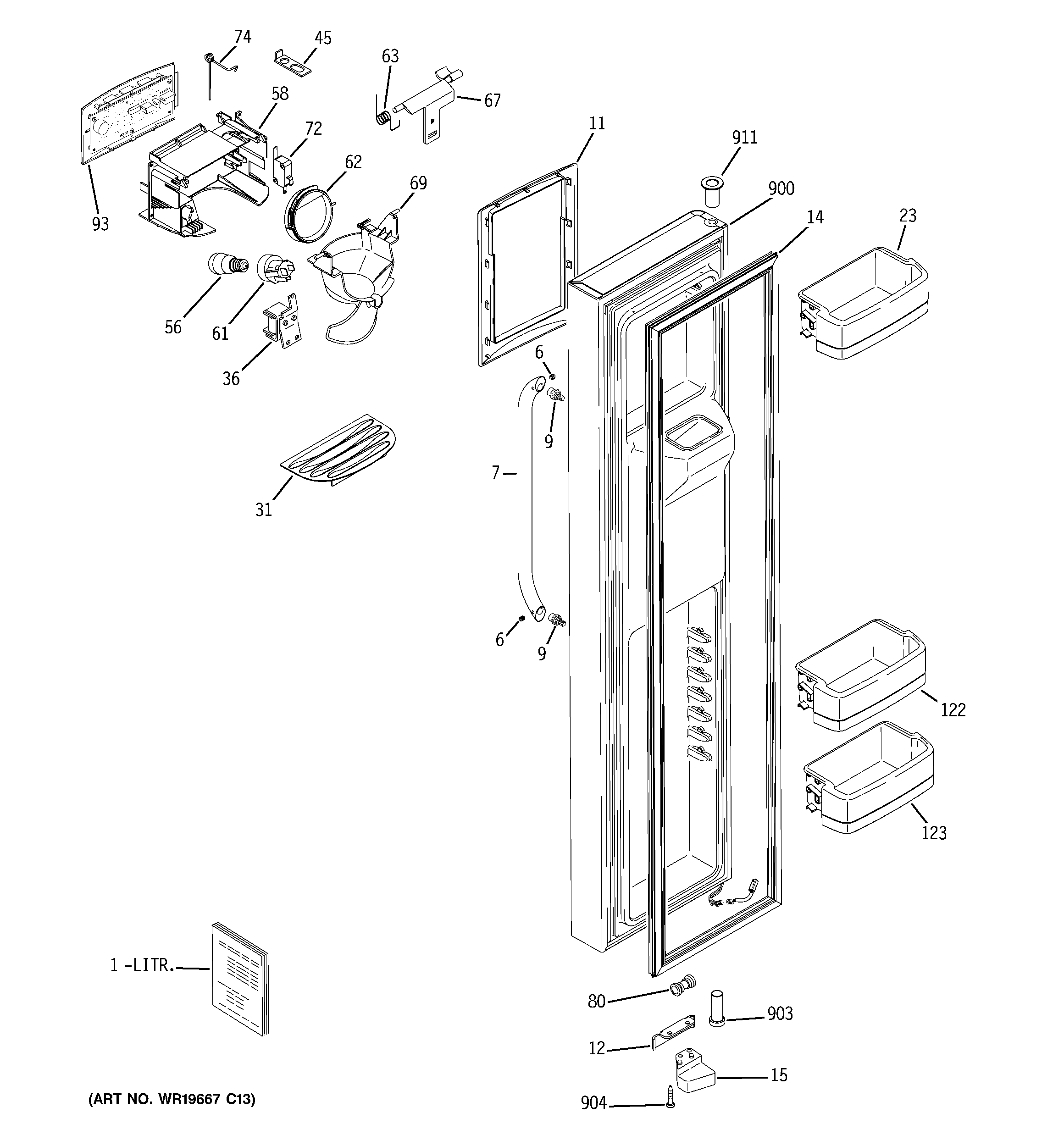 GE GSHL5KGXBCLS freezer door diagram