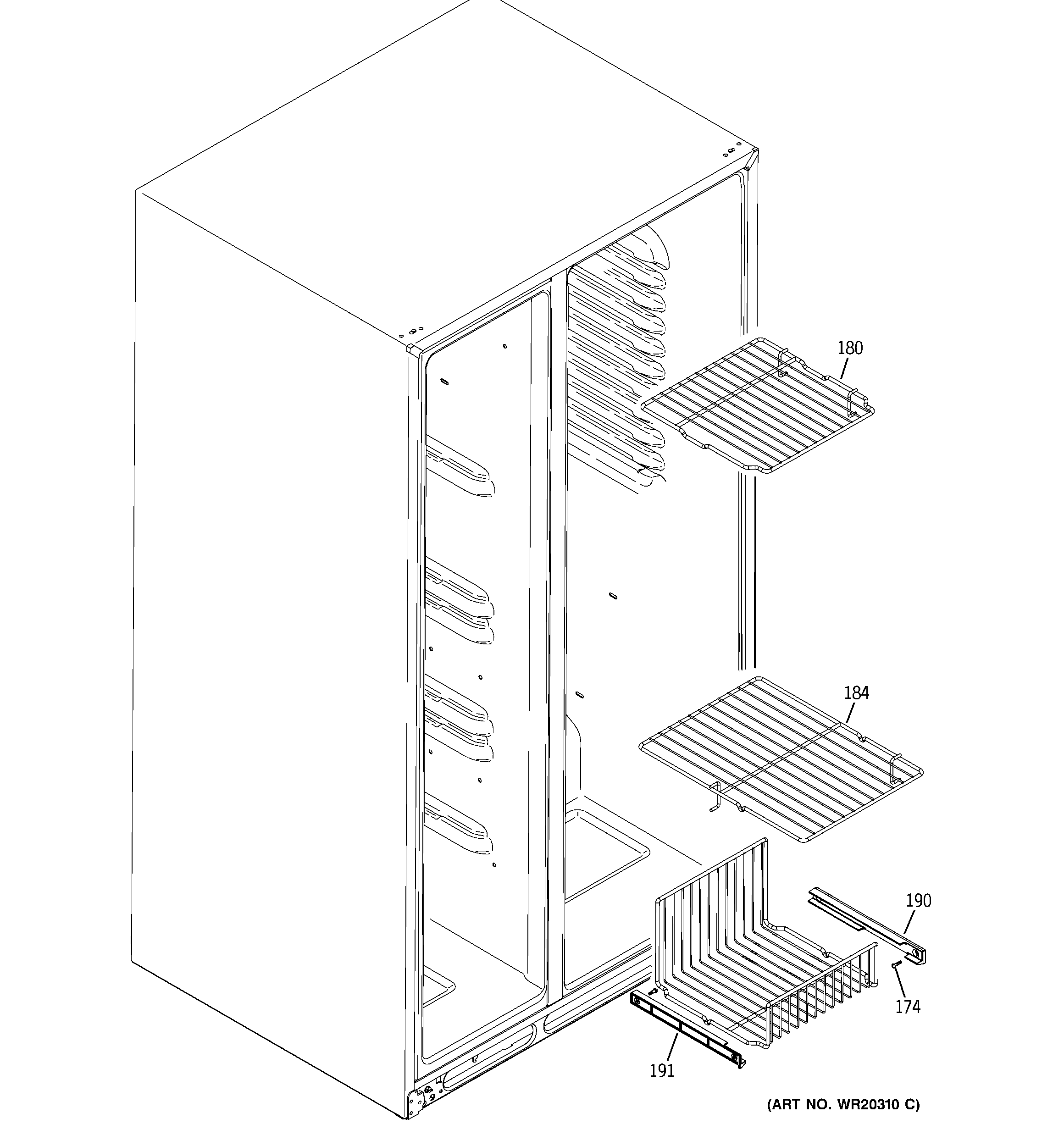 GE GSHL5KGXBCLS freezer shelves diagram