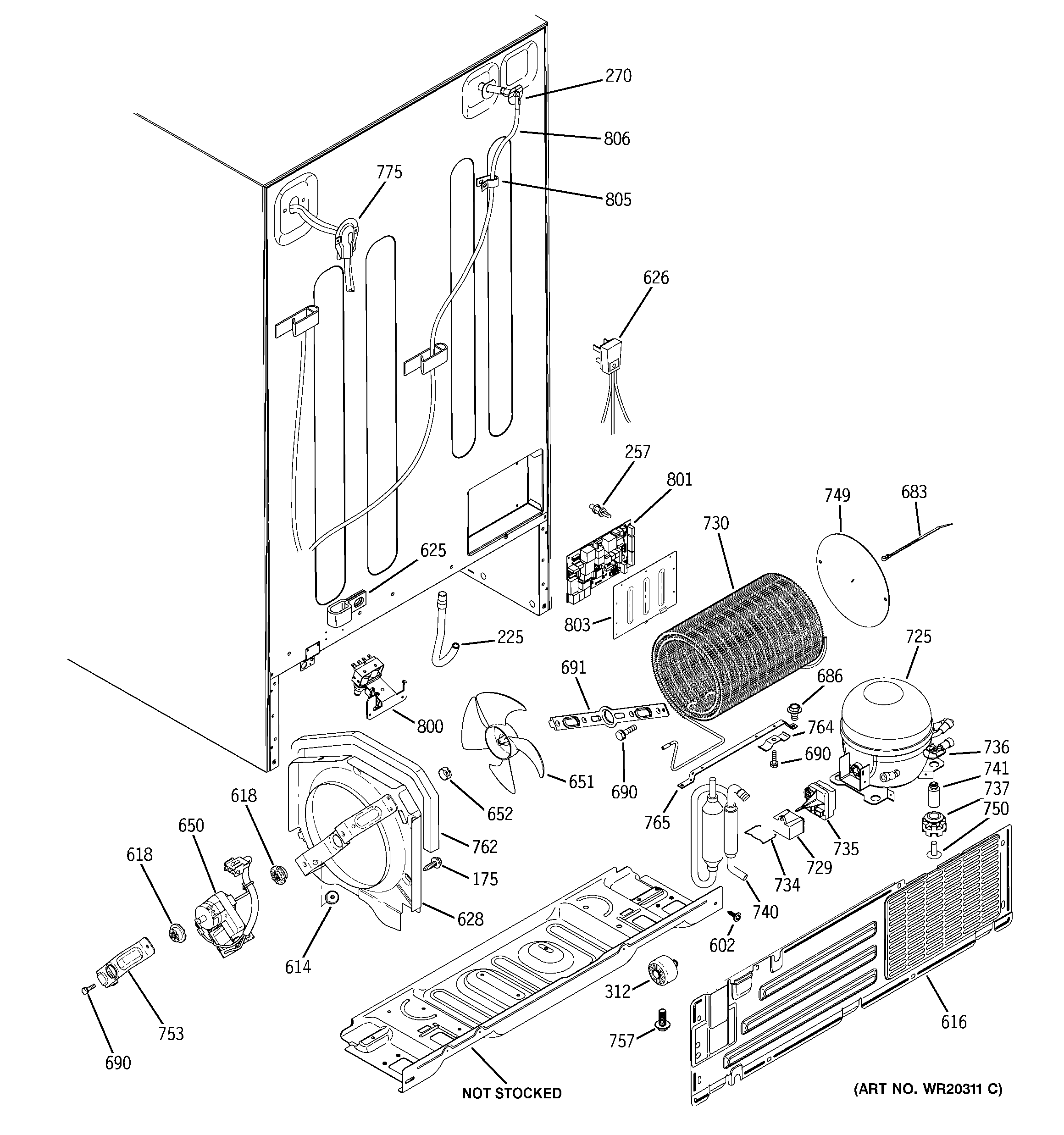 GE GSHL5KGXBCLS sealed system & mother board diagram