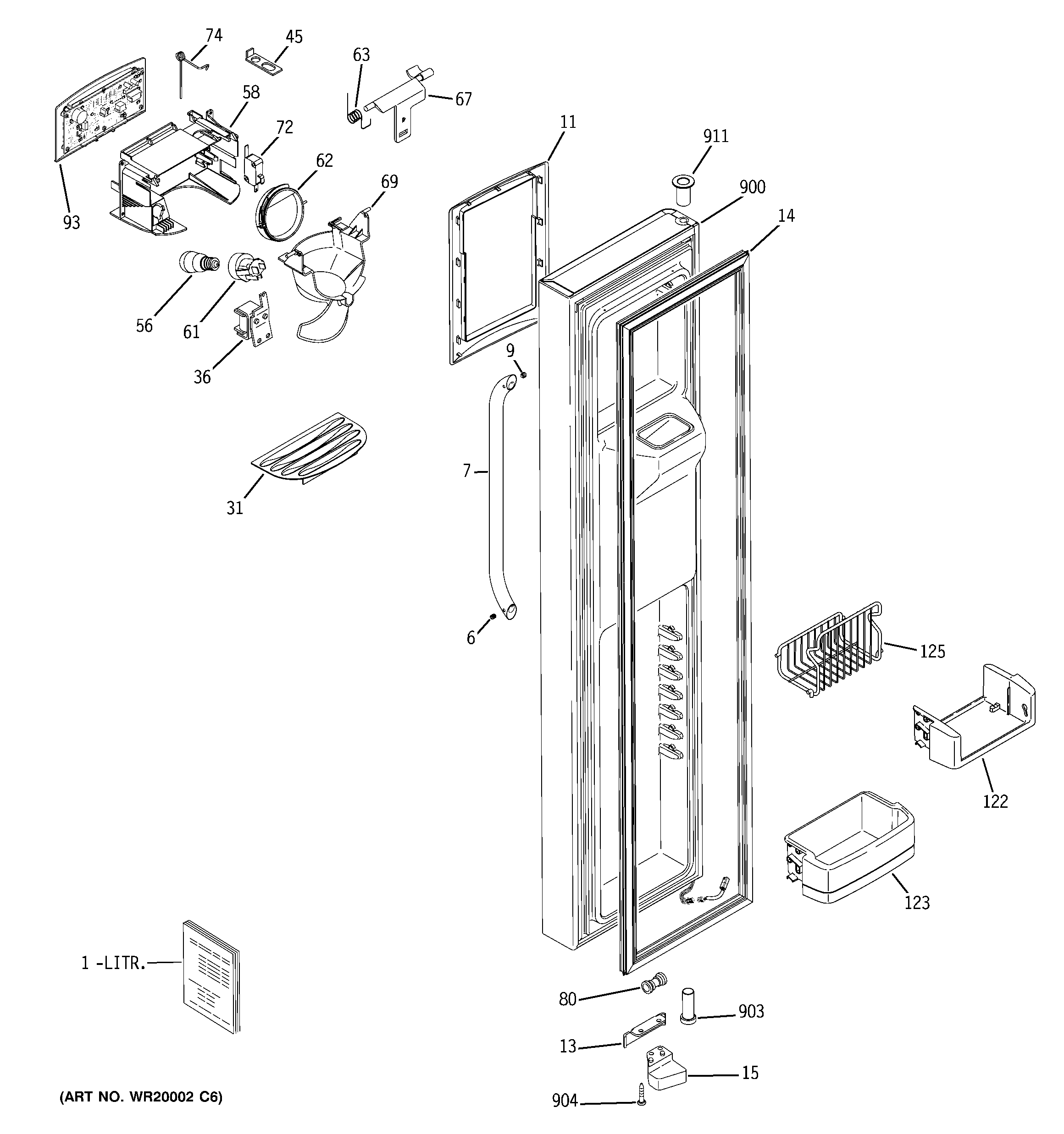 GE LSHS5PGXBESS freezer door diagram