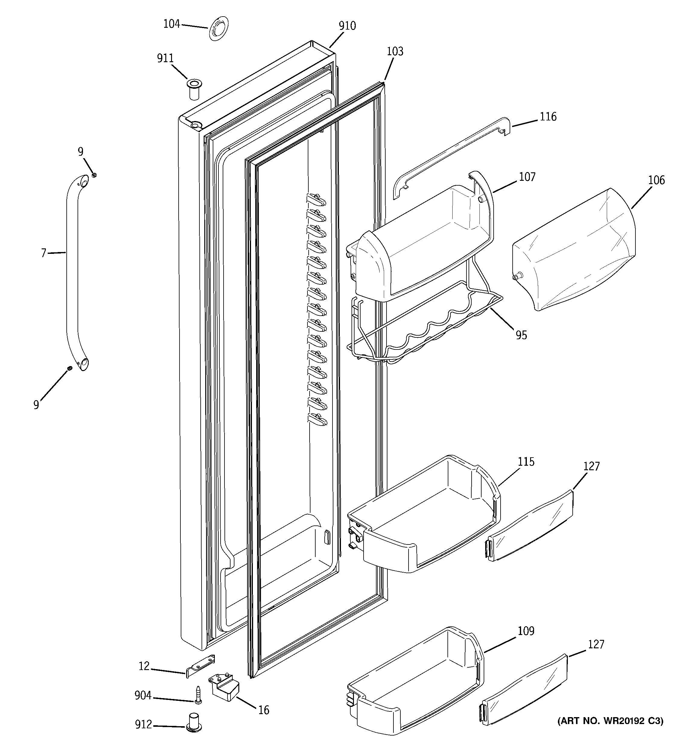 GE LSHS5PGXBESS fresh food door diagram