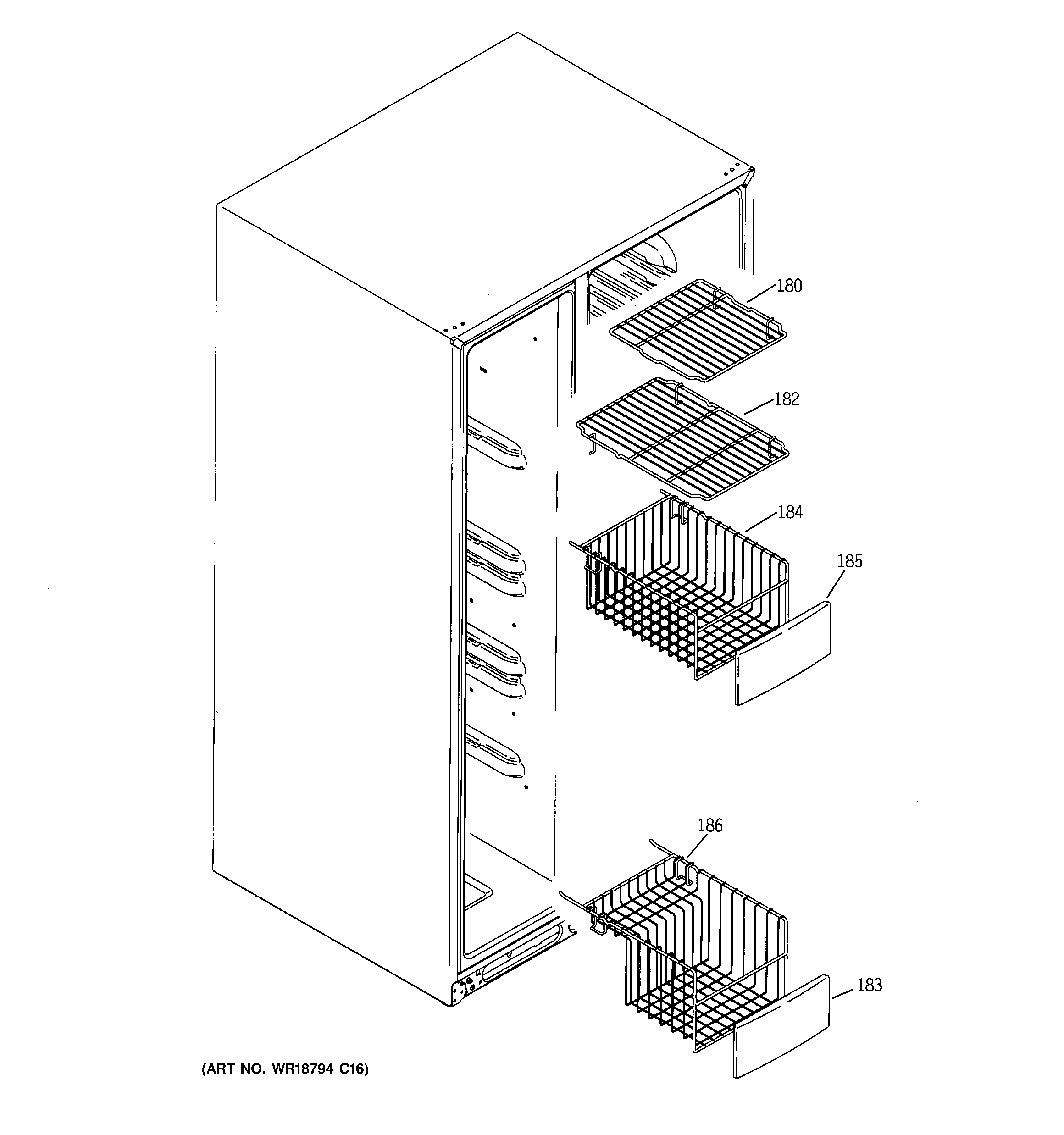 GE LSHS5PGXBESS freezer shelves diagram