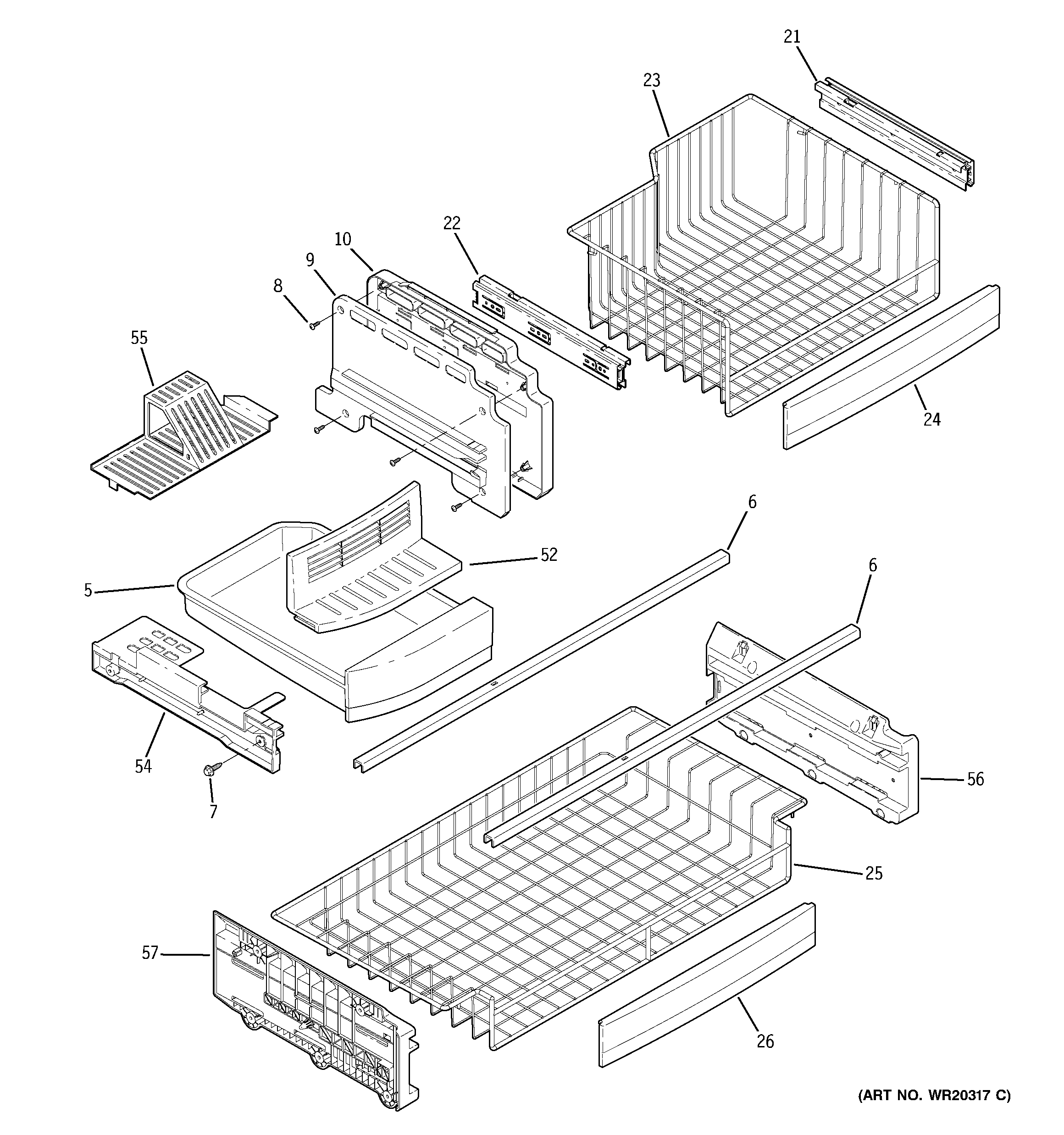 GE PFSF5NFXAWW freezer shelves diagram