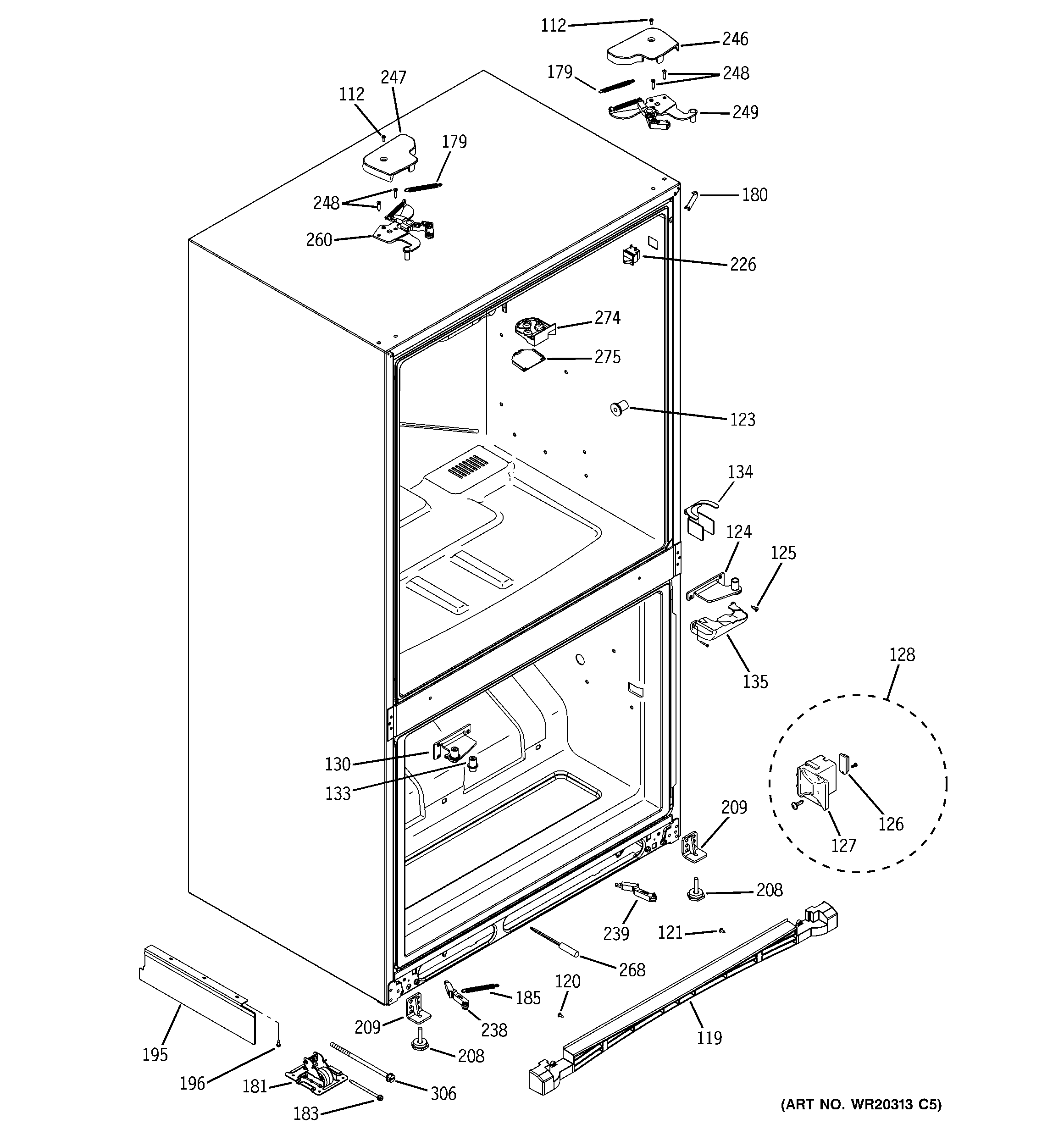 GE PFSF5PJXAWW case parts diagram