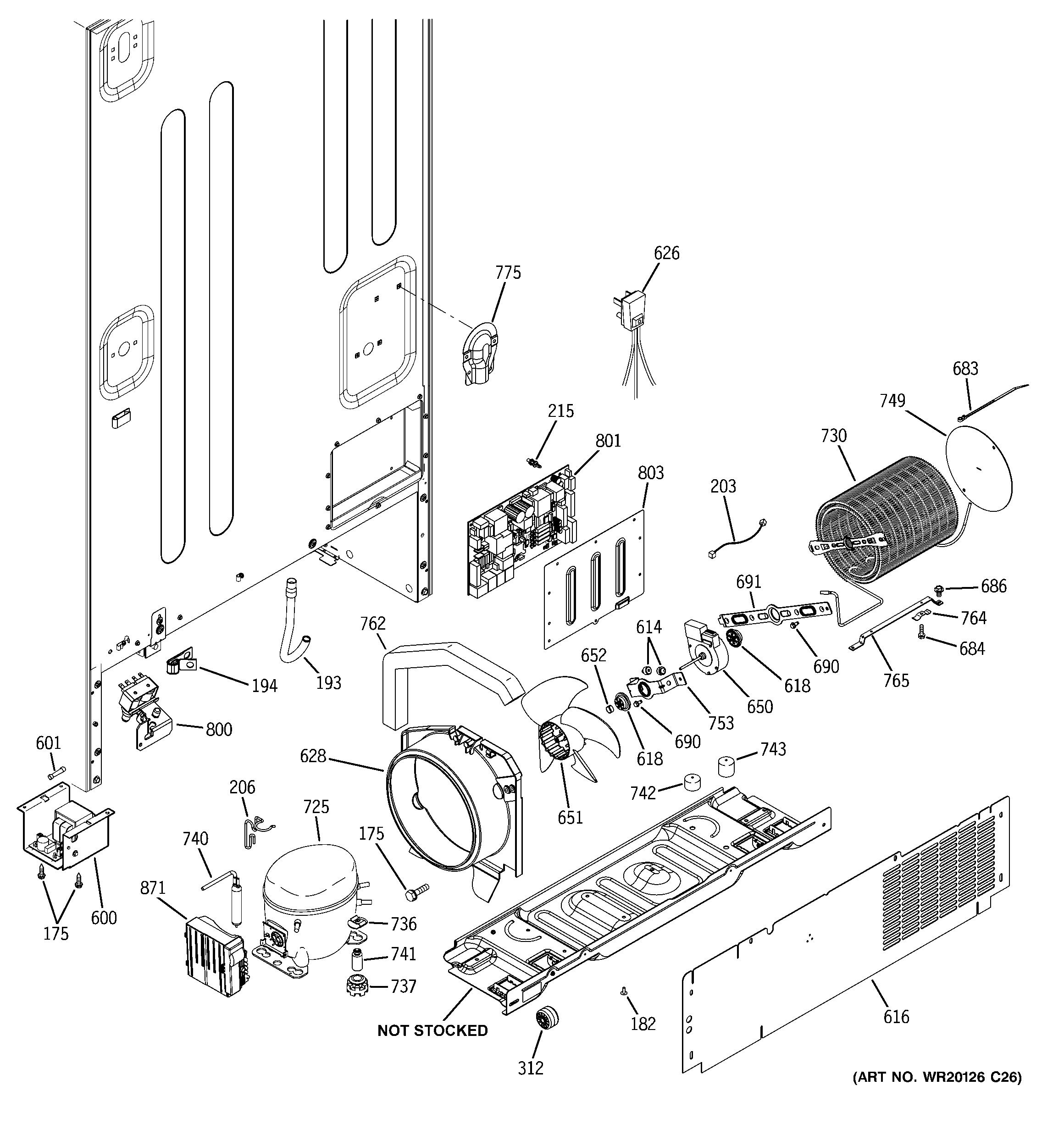GE PFSF5PJXAWW machine compartment diagram