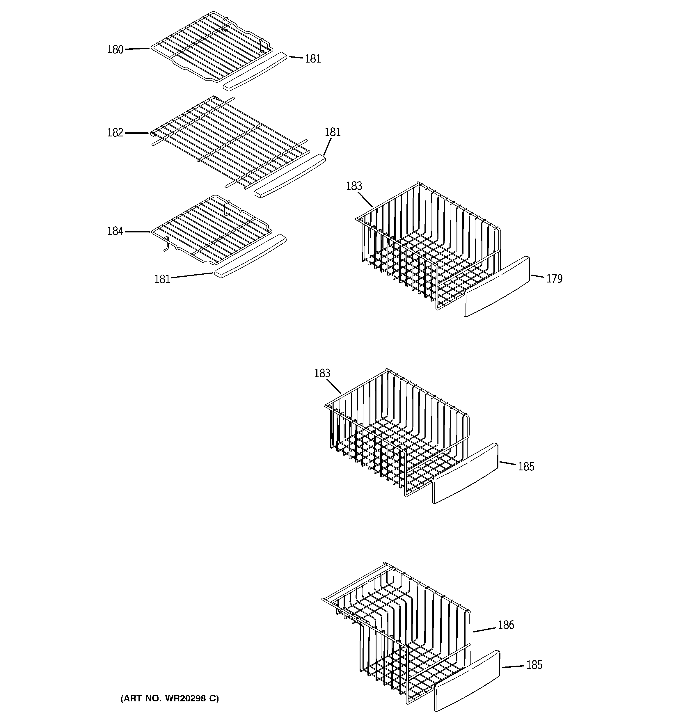GE PSCF3RGXAFCC freezer shelves diagram
