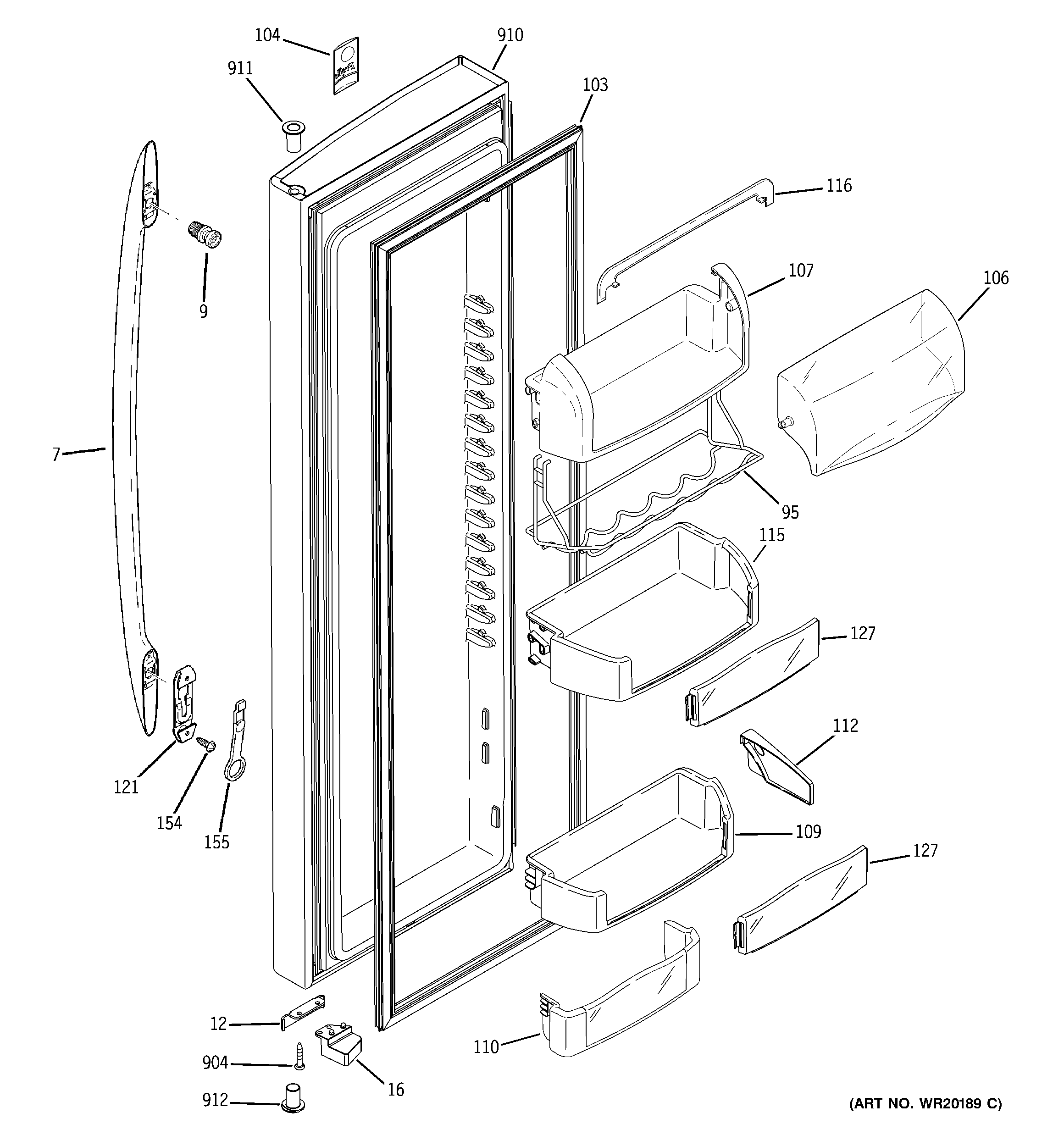 GE PSCF3TGXAFWW fresh food door diagram