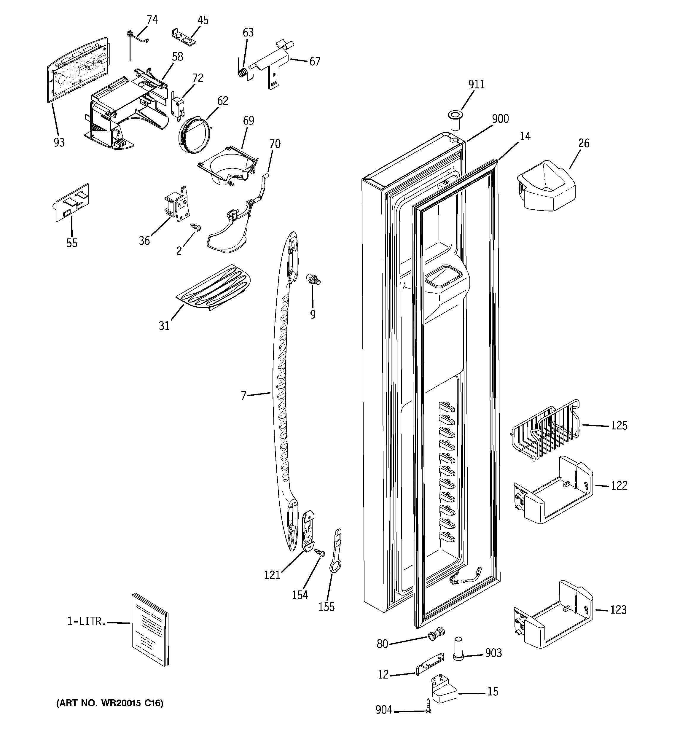 GE PSCF5TGXAFBB freezer door diagram