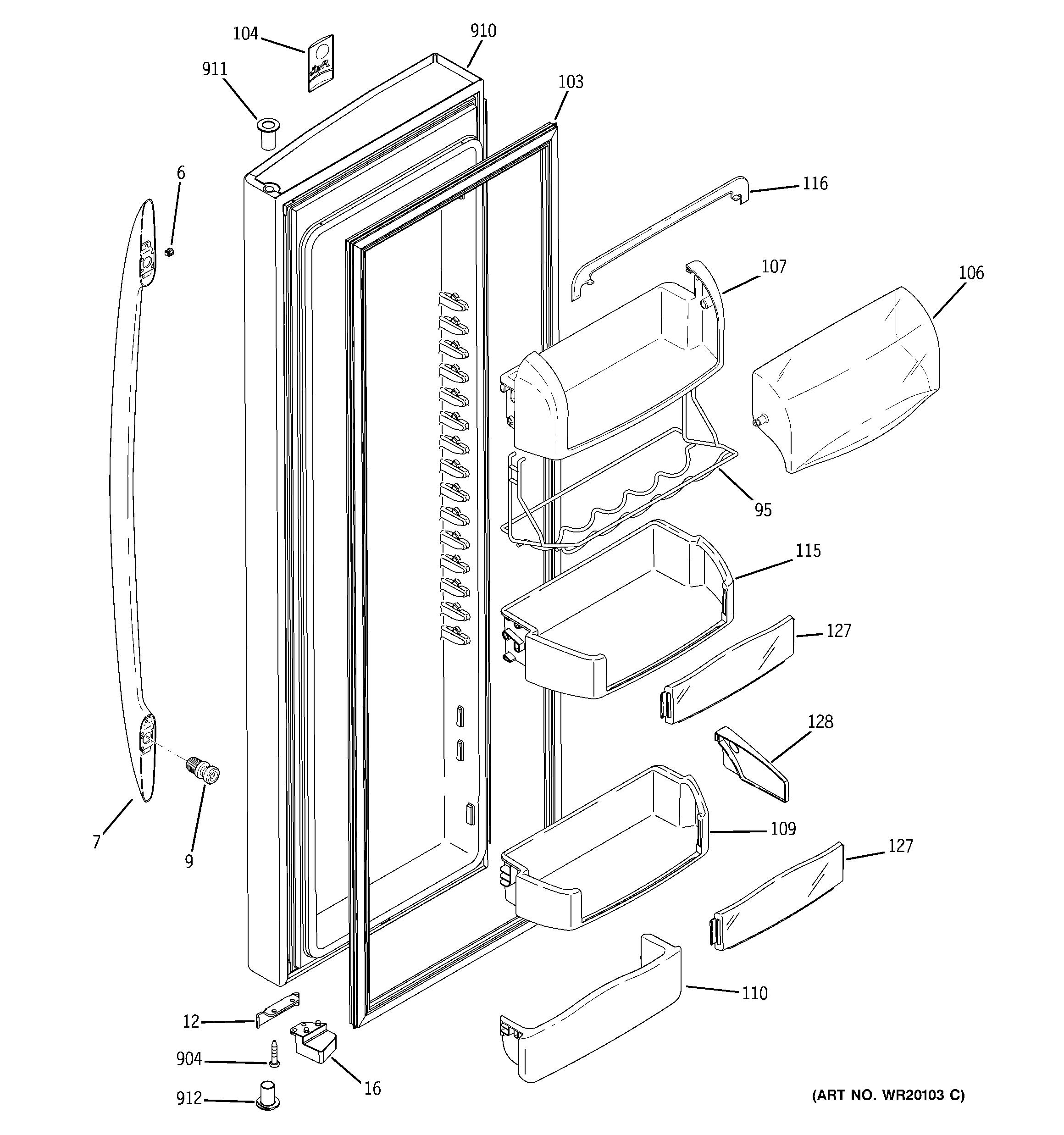 GE PSCS3VGXAFSS fresh food door diagram