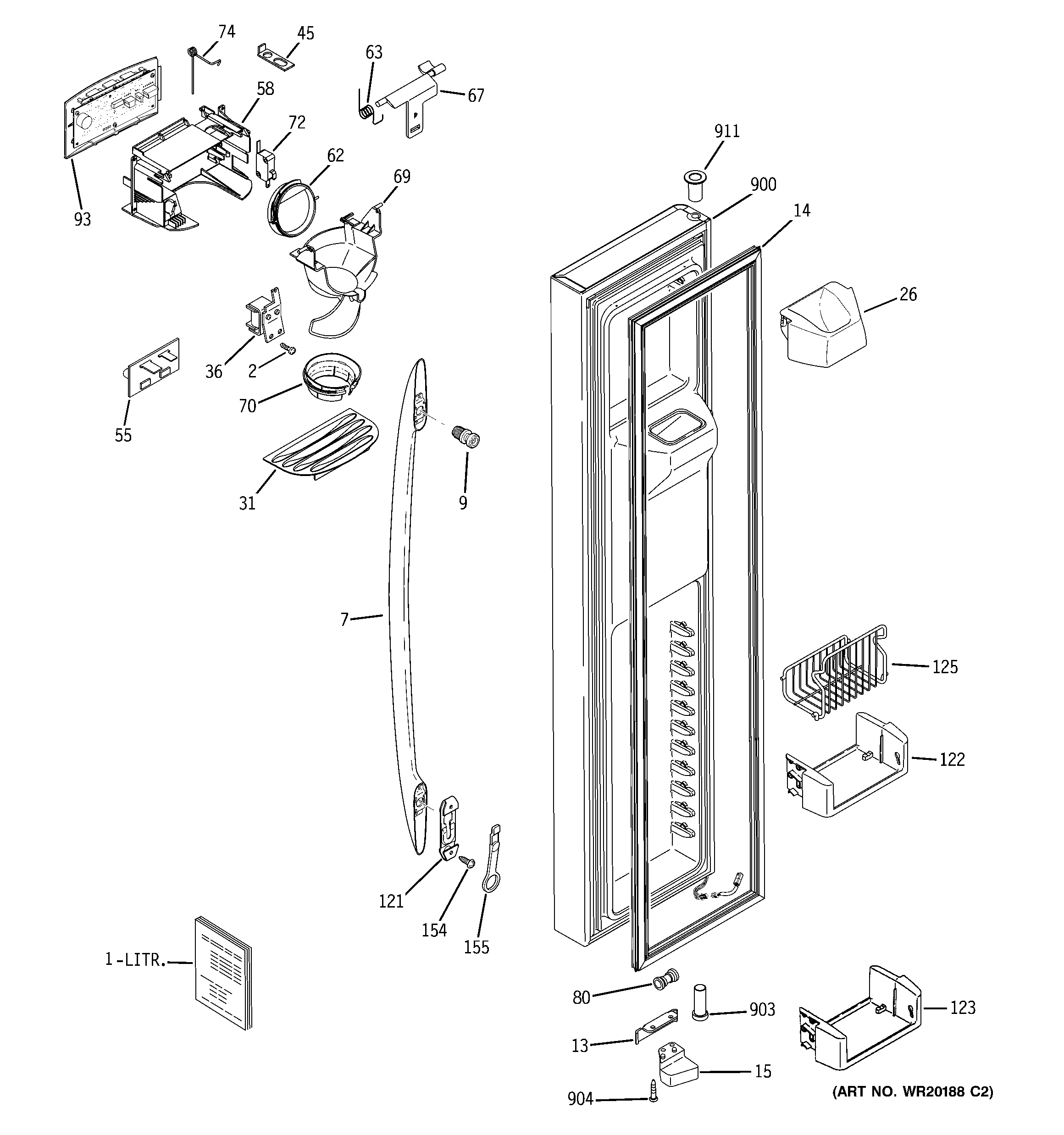 GE PSHF6TGXBDBB freezer door diagram