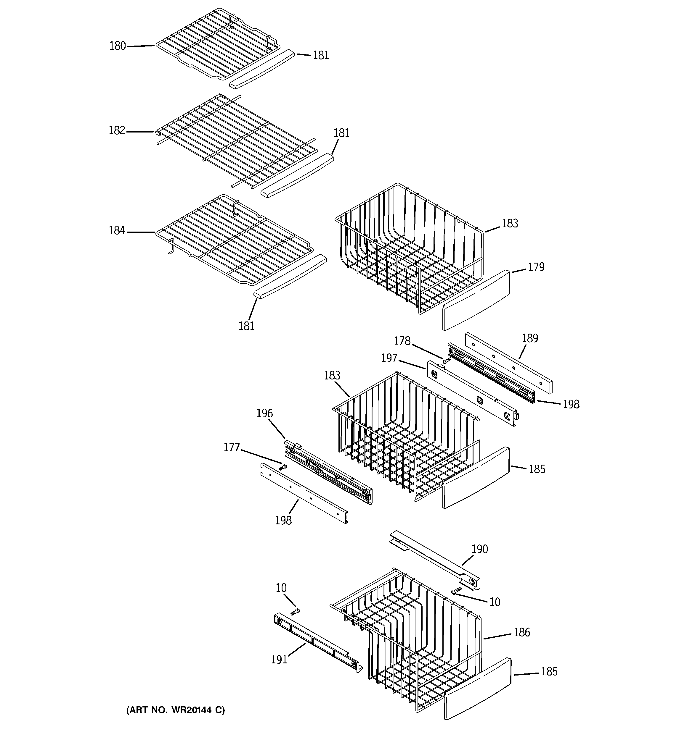 GE PSHF6TGXBDBB freezer shelves diagram