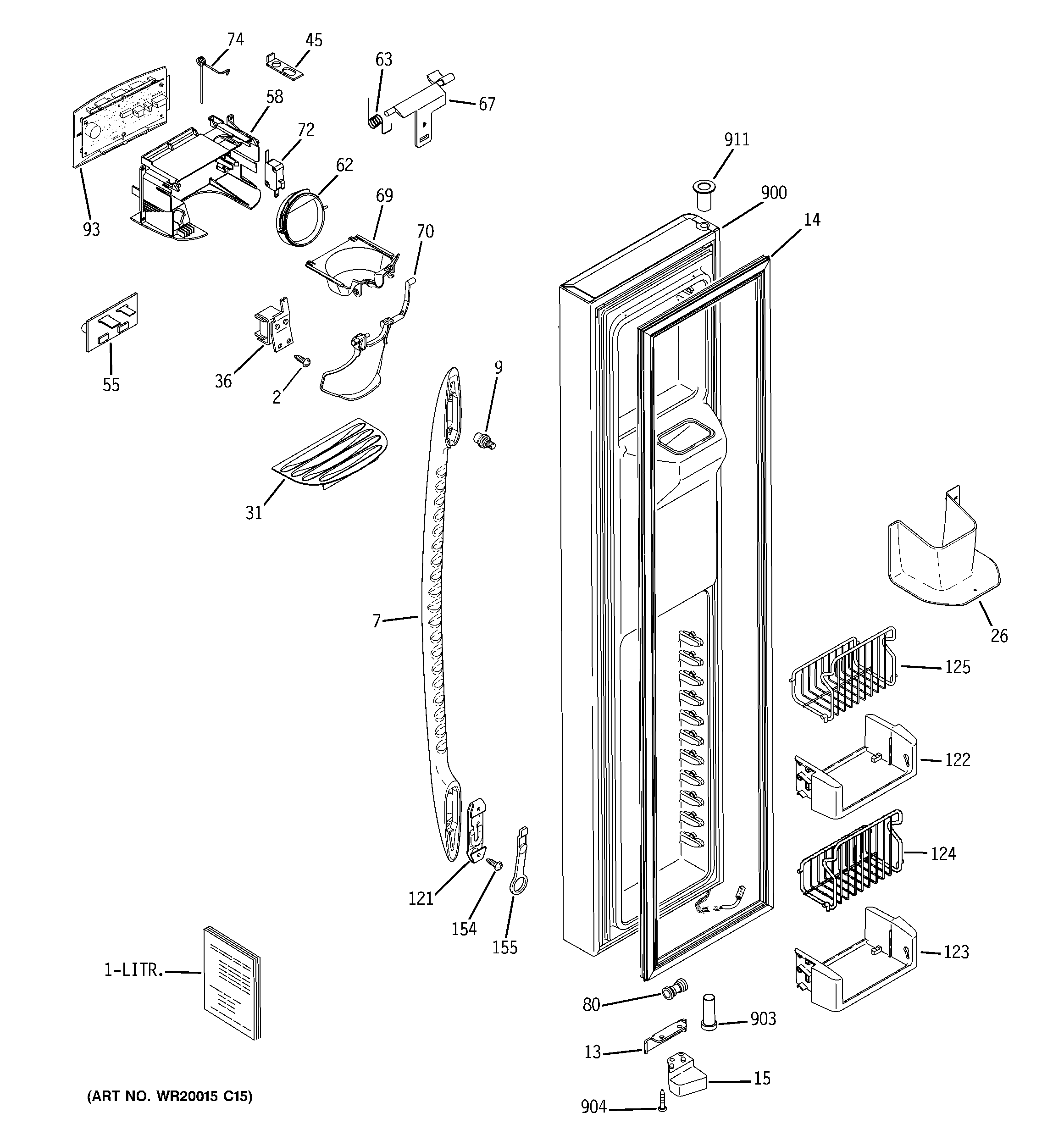 GE PSHF6VGXBDBB freezer door diagram