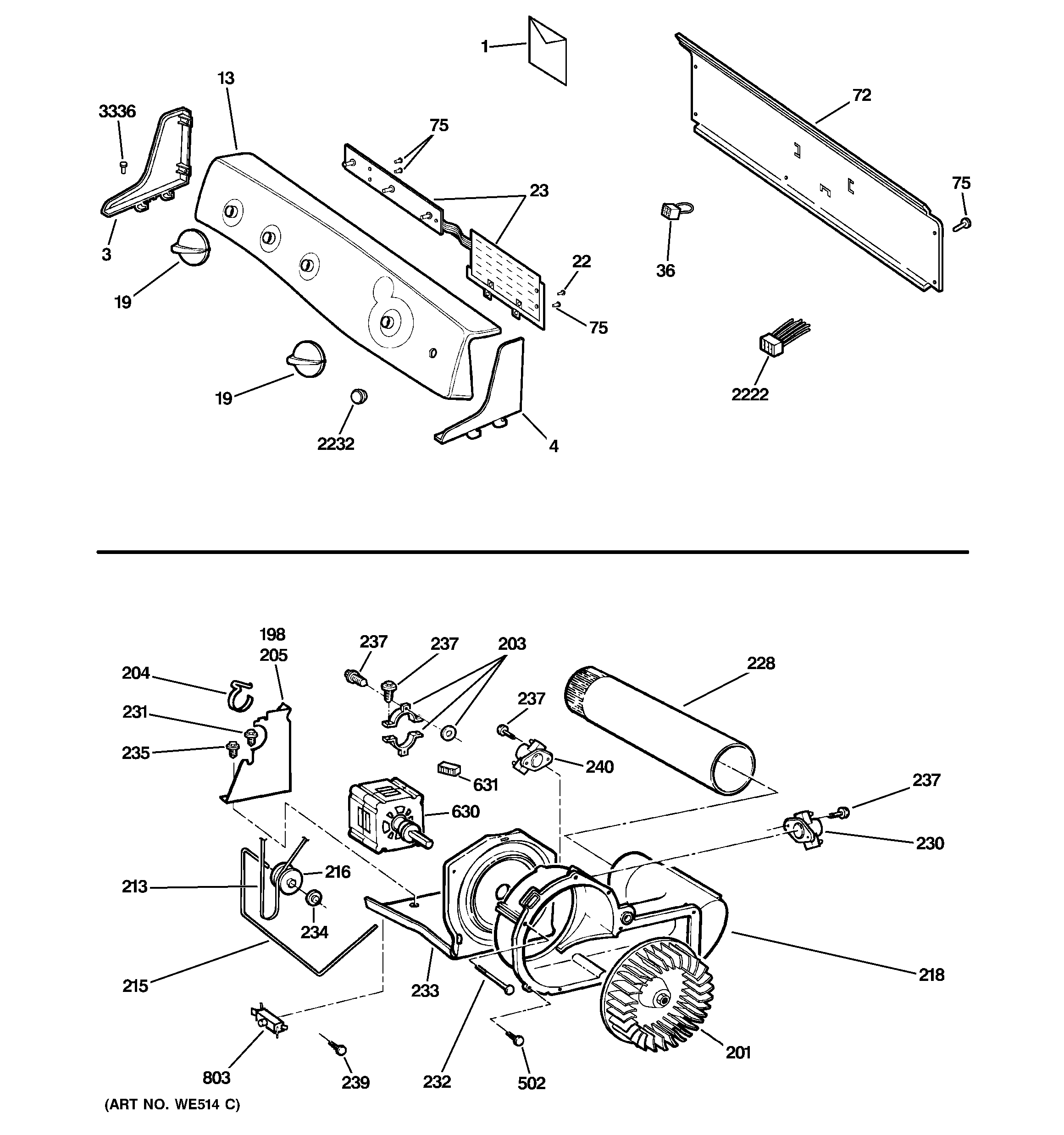 GE DPSE810EG2WT backsplash, blower & motor diagram