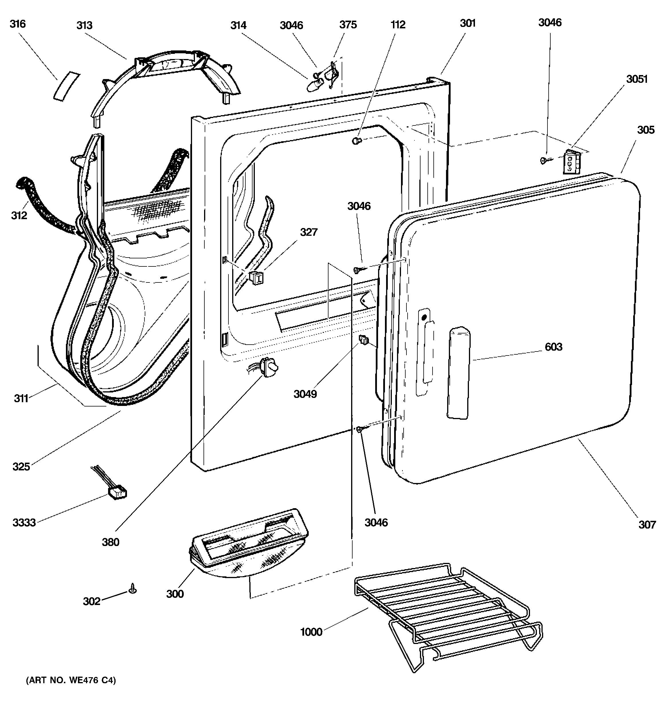 GE DPSE810EG2WT front panel & door diagram