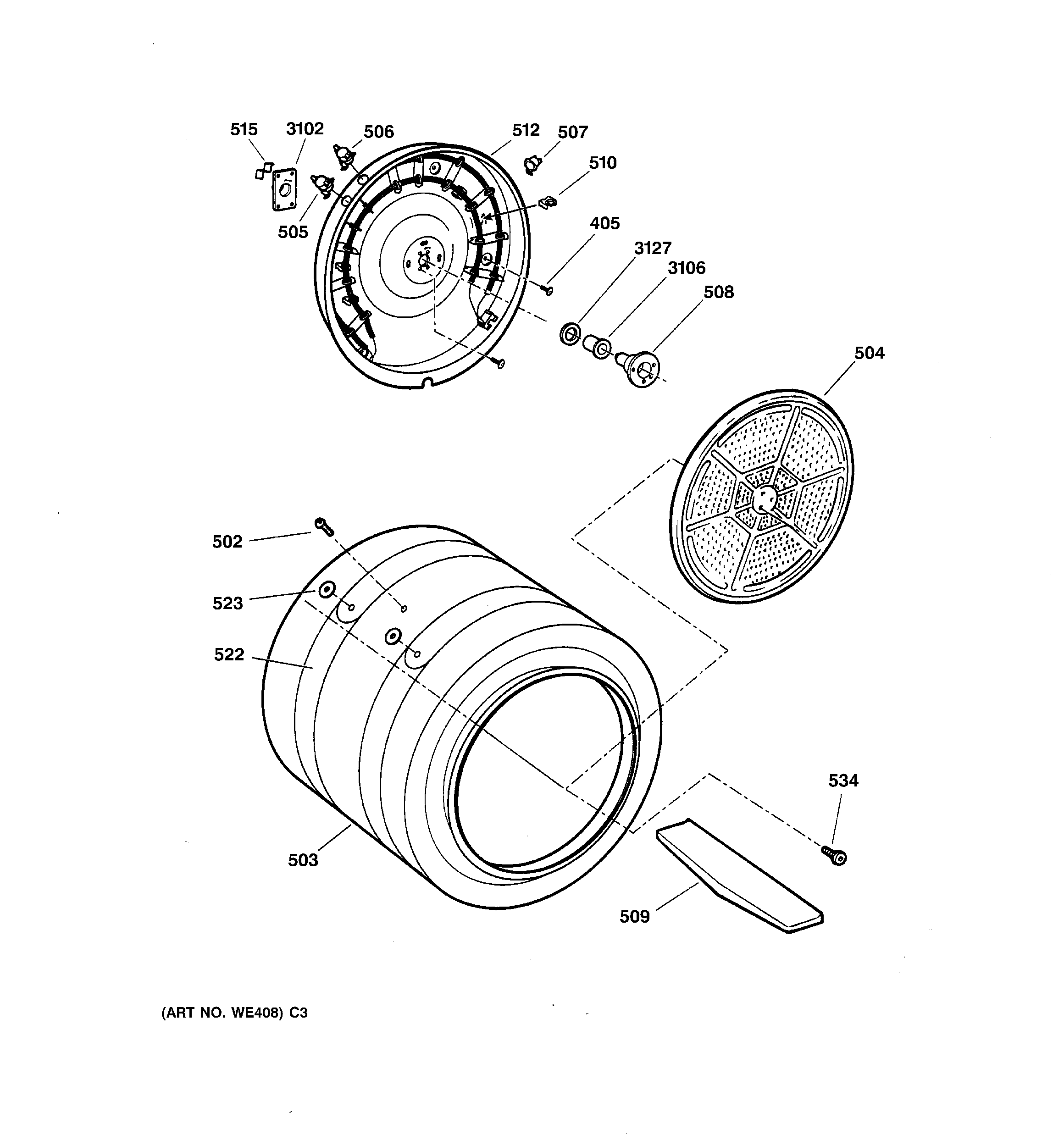 GE DPSE810EG2WT drum diagram