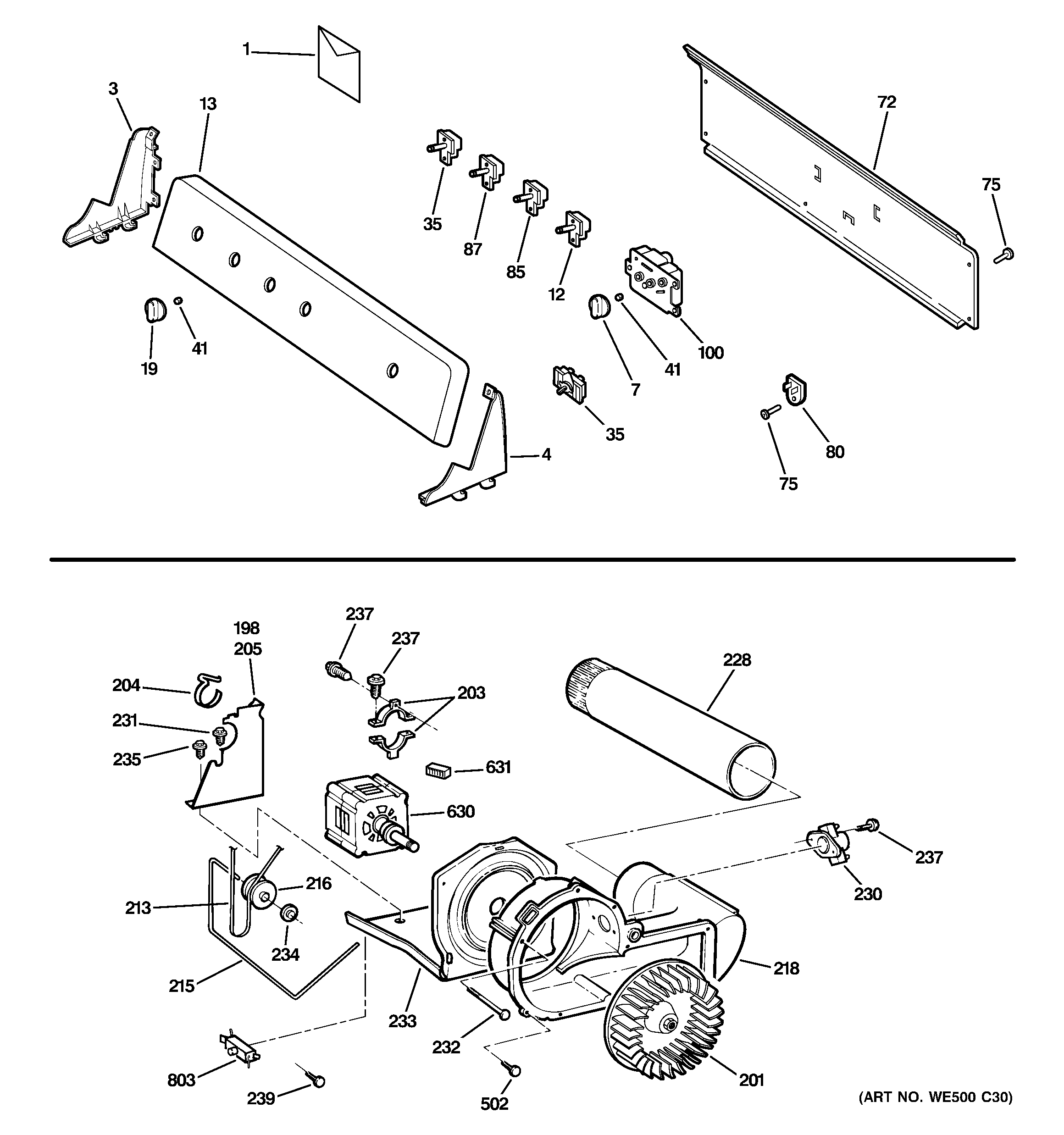 GE DWSR483EG5CC backsplash, blower & motor diagram