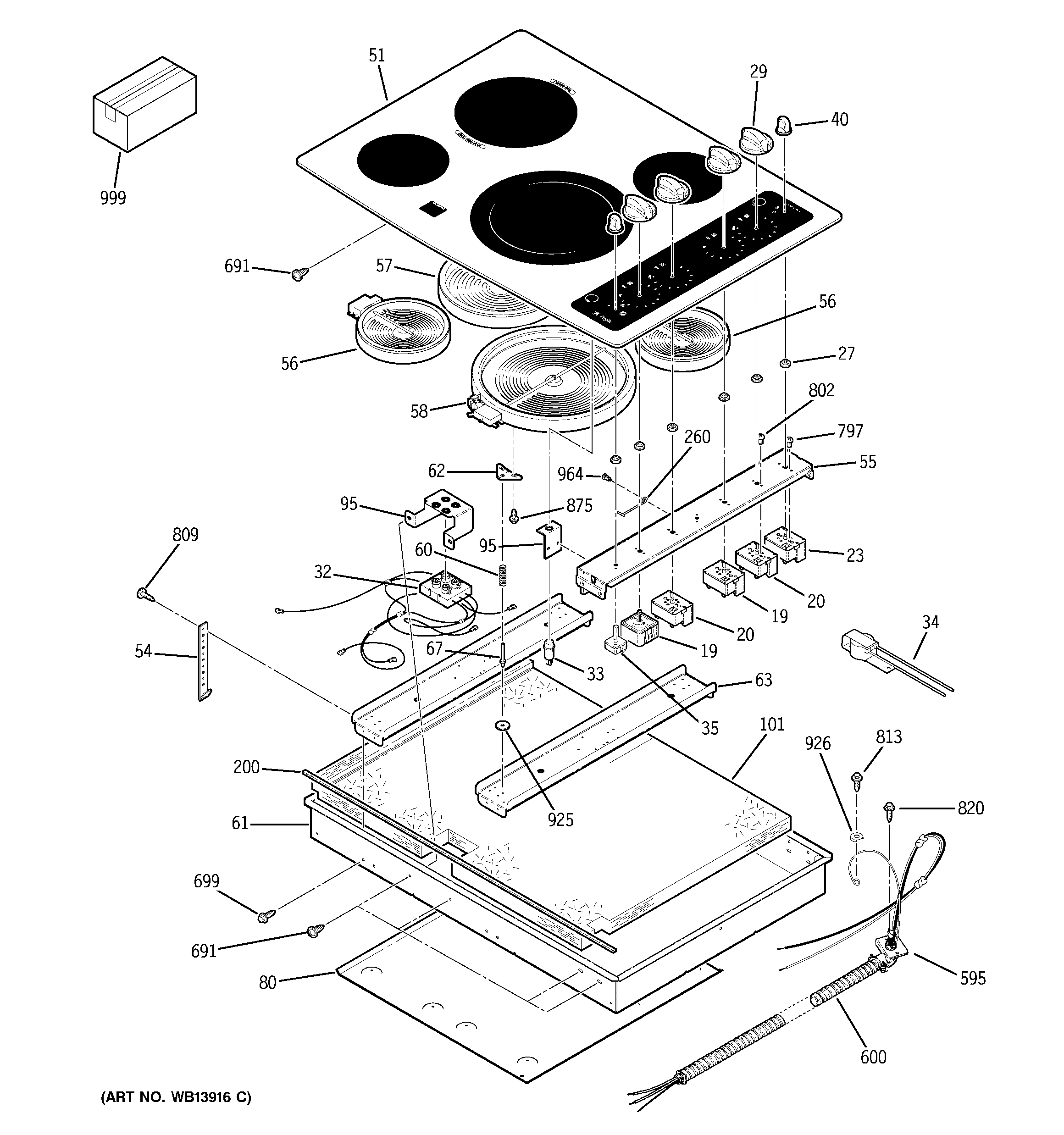 GE PCP912BM2BB control panel & cooktop diagram