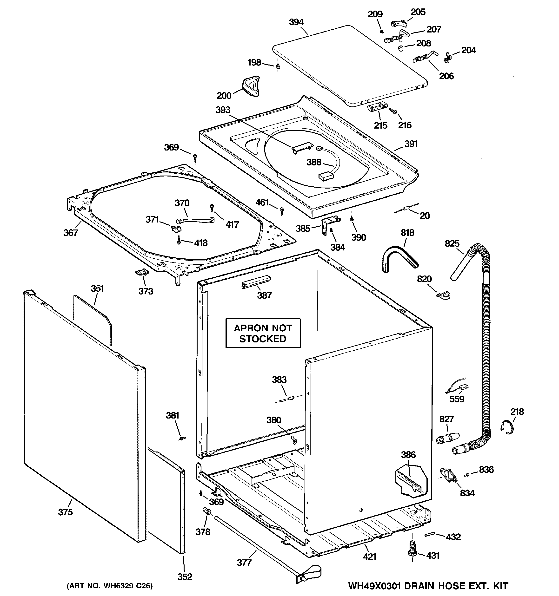 GE WNRD2050G0WC cabinet, cover & front panel diagram