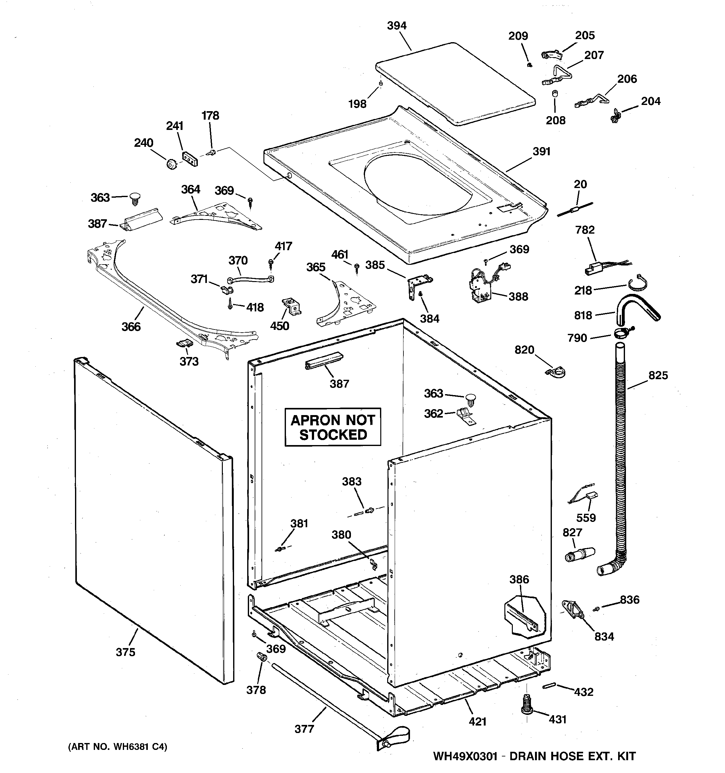 GE WCCD2050H5WC cabinet, cover & front panel diagram