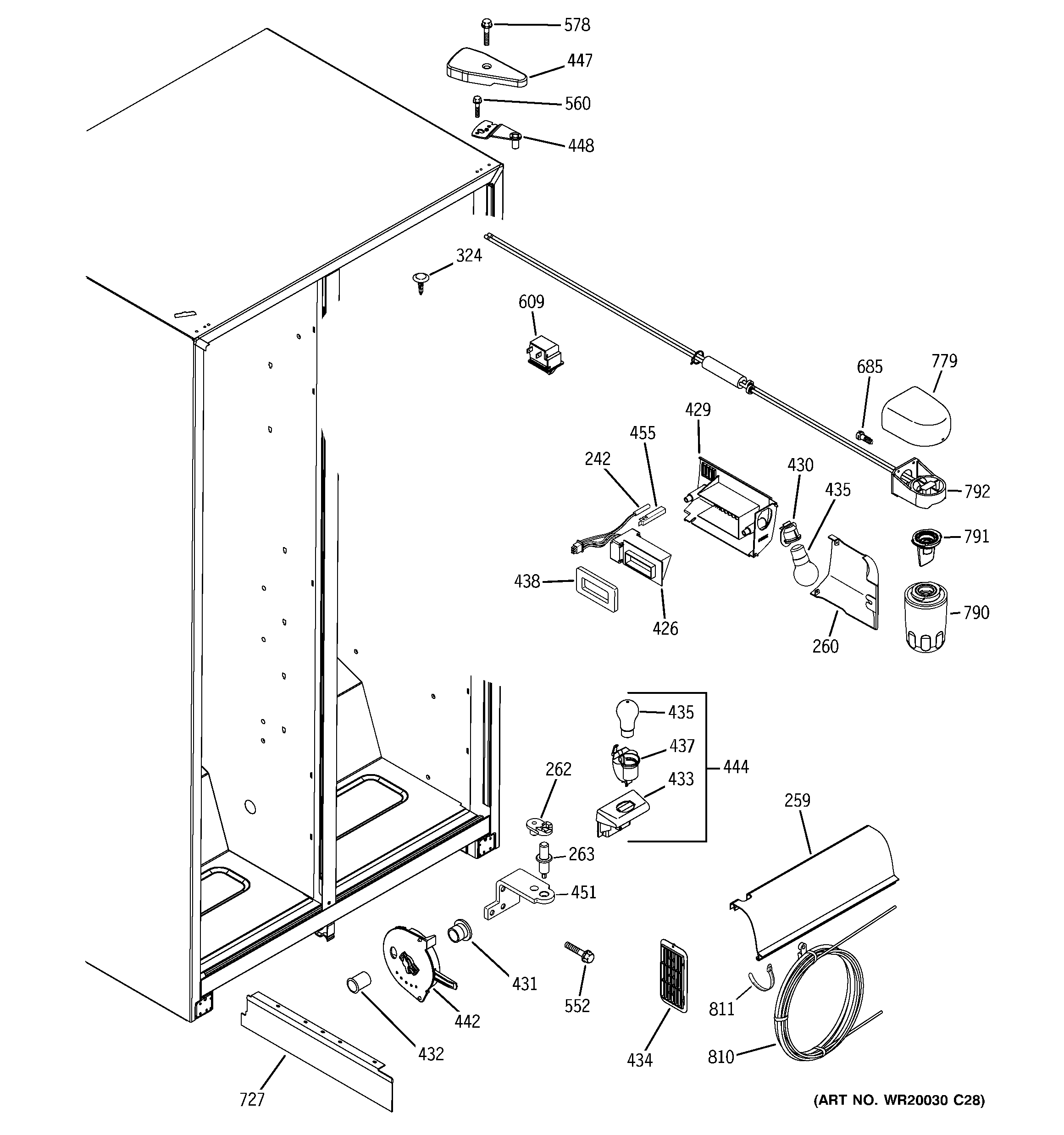 GE GSL25JFXALB fresh food section diagram