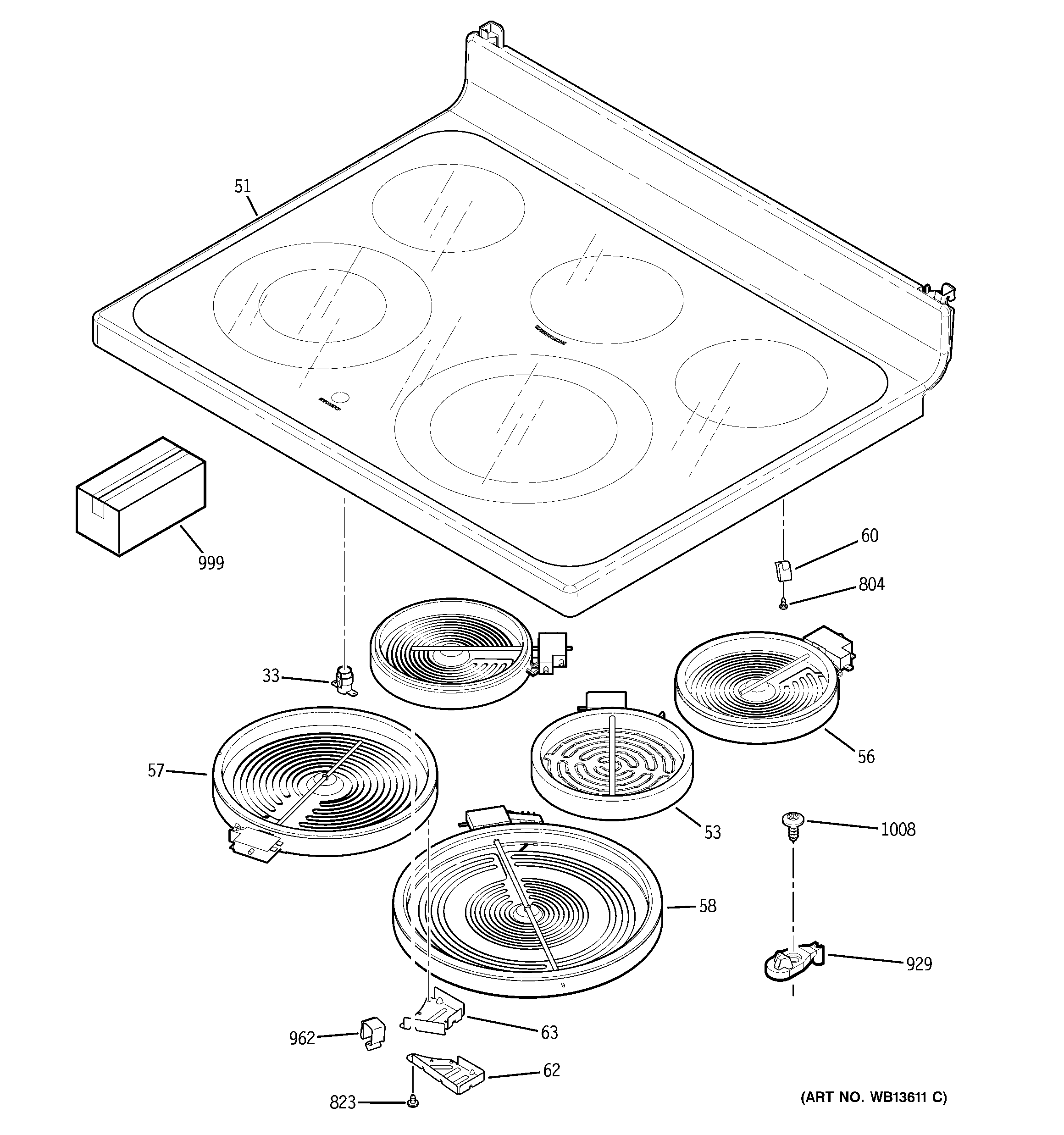 GE JBP71EK4BB cooktop diagram
