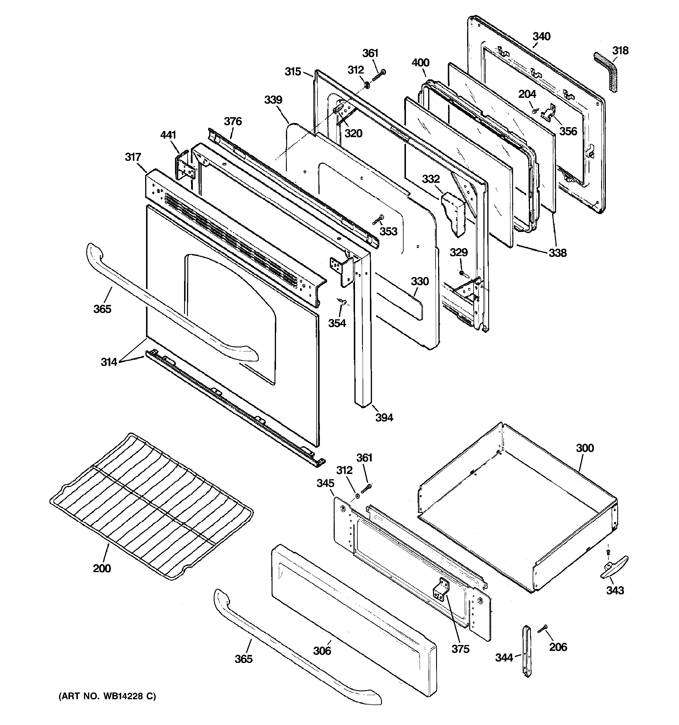 GE JGBP29SEM2SS door & drawer parts diagram