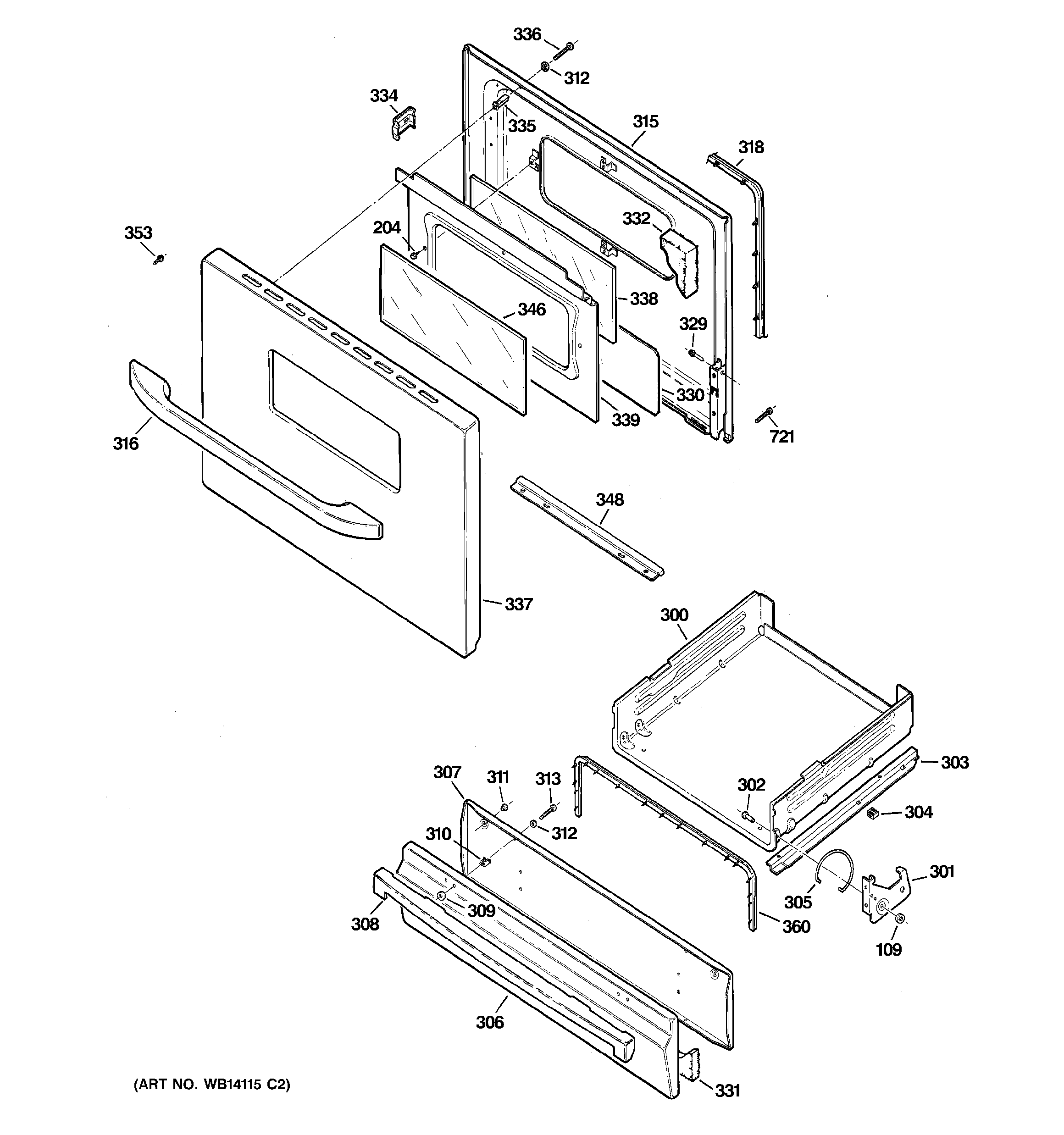 GE JGBS17DEM2BB door & drawer parts diagram
